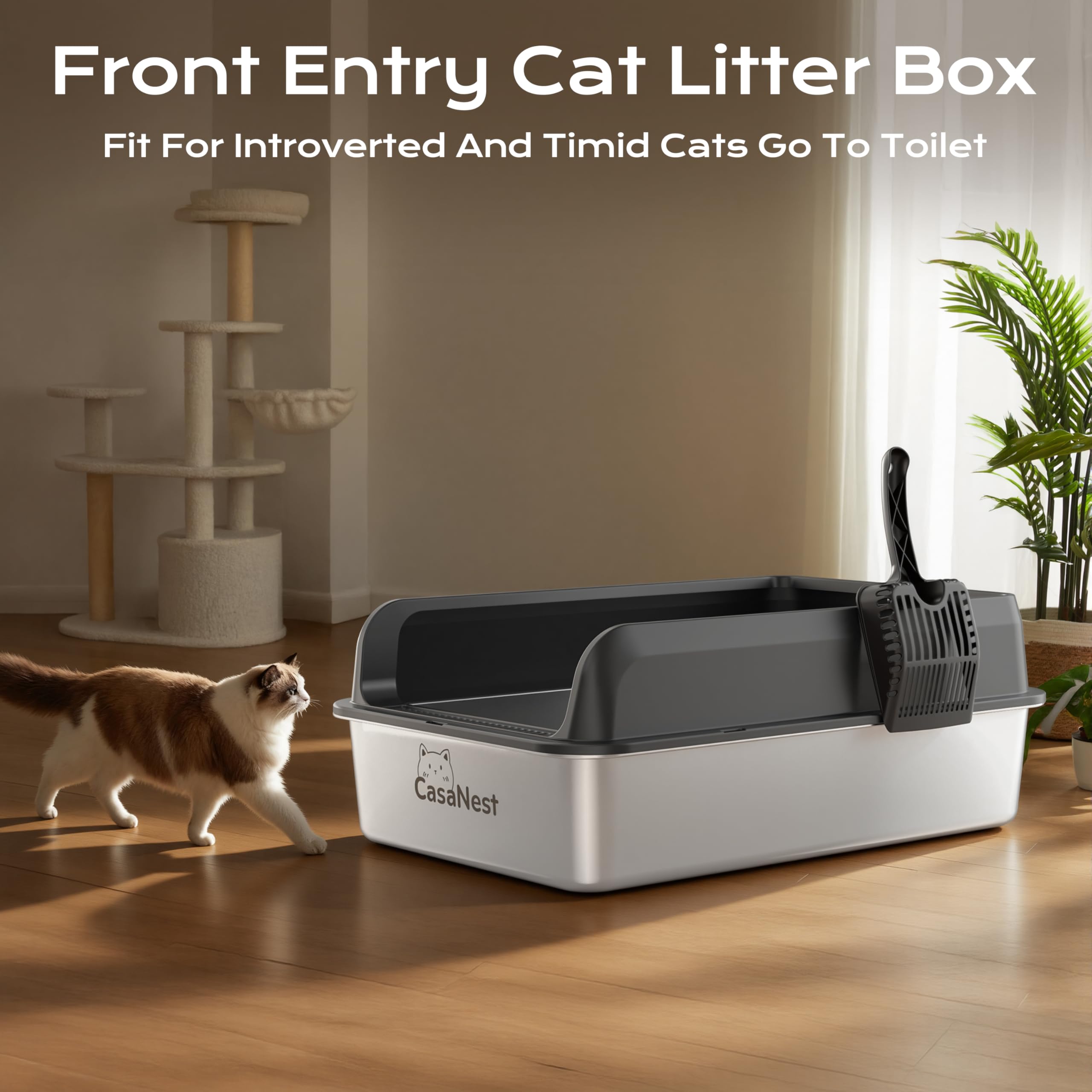 XXL Stainless Steel Cat Litter Box with Lid, 3-in-1 Enclosed Top Entry Metal Litter Box for Large & Multi Cats, Non-Stick & Leak-Proof, Odor Control, Easy-Clean - image 7