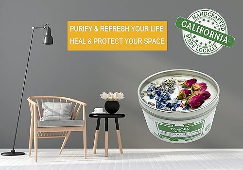 Miniatura 4 de TOMOKO Vela perfumada Sage White Sage (6 onzas), curación, purificación, meditación, incienso y limpieza (Lapis Lazuli, 1 unidad)