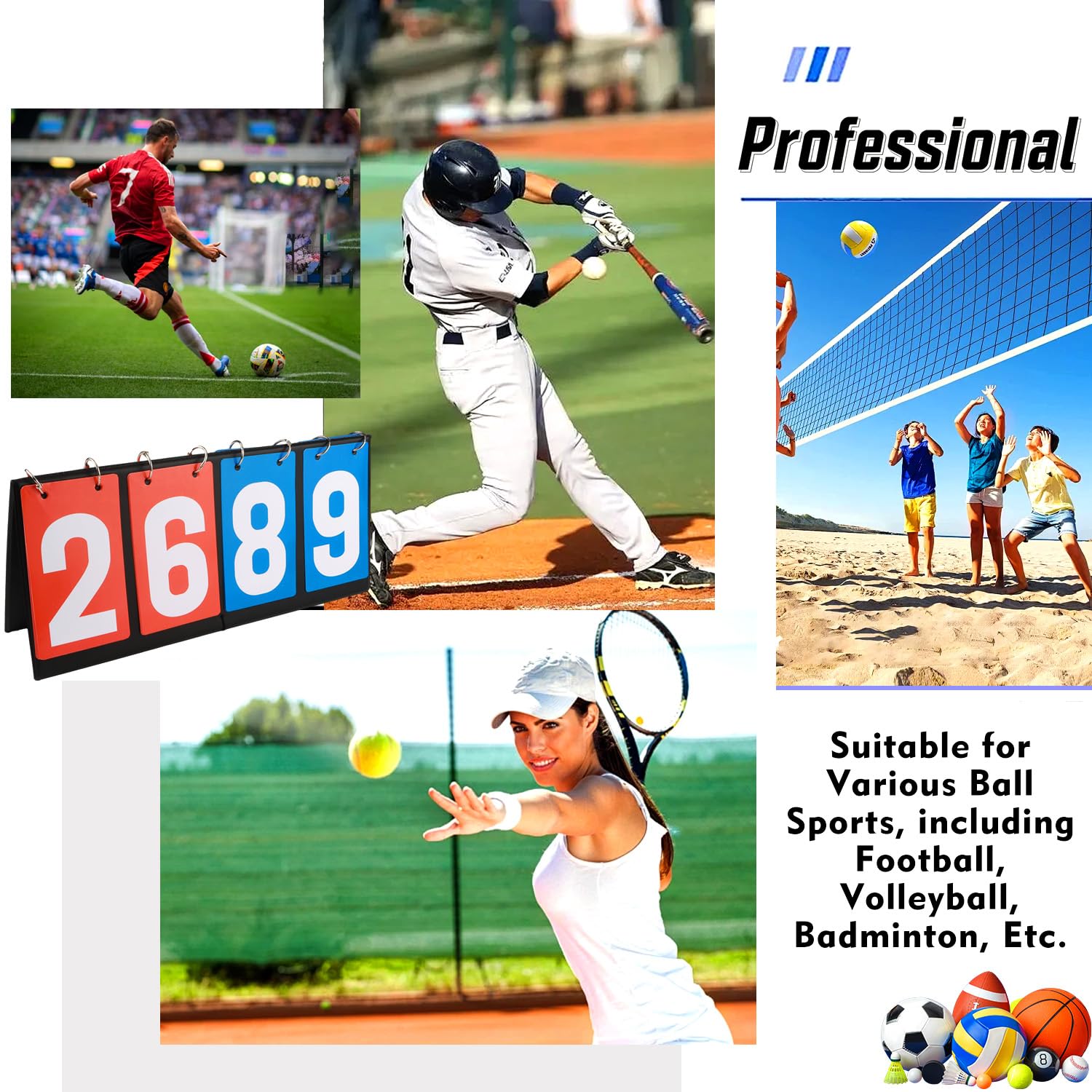 Tabellone Segnapunti,Segnapunti Sportivo Multifunzionale a 4 Cifre, Tabellone Segnapunti Portatile, Multifunzione Riutilizzabile per Ping Pong, Basket, Badminton, Pallavolo
