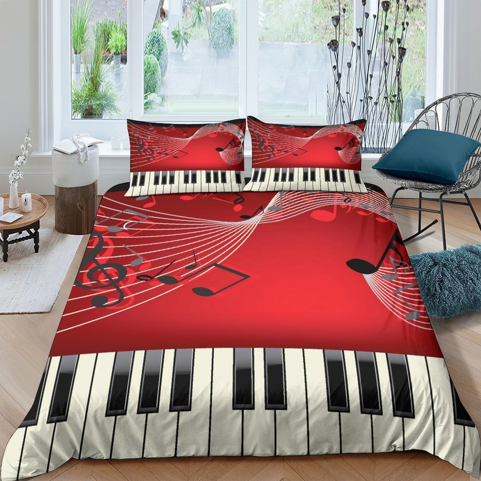 XFKLYNVCJ 3D Printed music notes Comforter Cover Microfiber digital piano style Bed Cover Stain Resistant Quick Drying for Teen Bedroom Young Adults Rental Apartment Use Super king（260x220cm）
