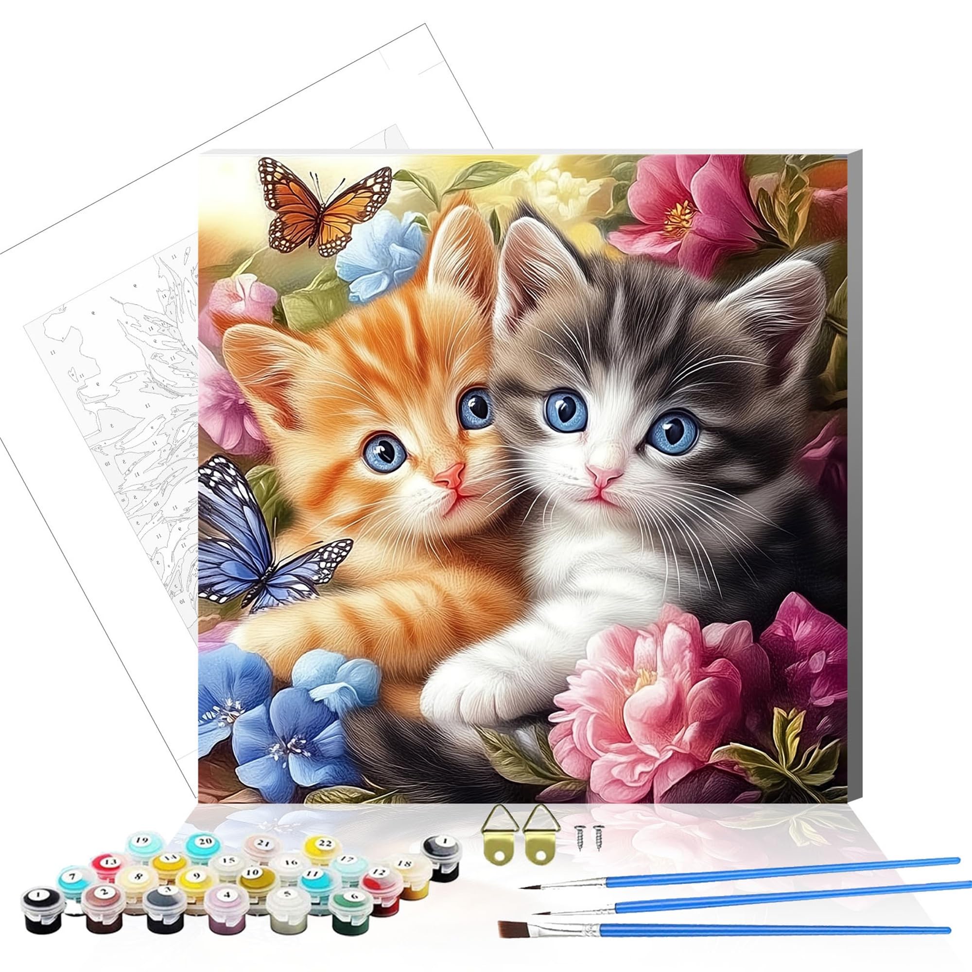 Xiangxujia Two Cats Paint By Numbers Kit For Adults,Diy Easy Painting Kits On Canvas With Wooden Framed, Small Color By Numbers Acrylic,Adult Paint By Number For Gifts,Home Wall Decor (Two Cats)
