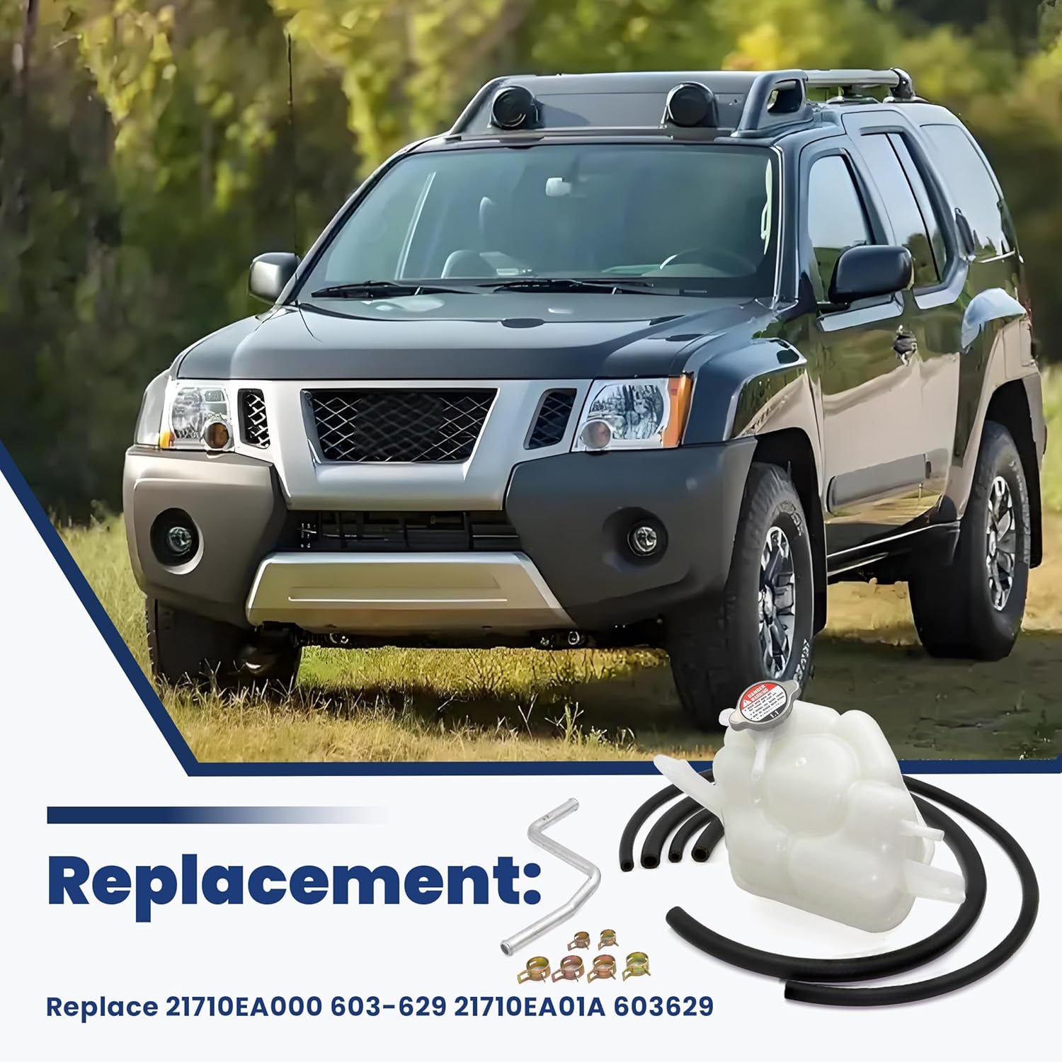 Engine Coolant Overflow Recovery Expansion Tank with Cap Fit for Nissan Frontier 2.5L 4.0L Pathfinder 4.0L Xterra 4.0L 2005-2007 Replace 21710EA000 603-629 21710EA01A 603629