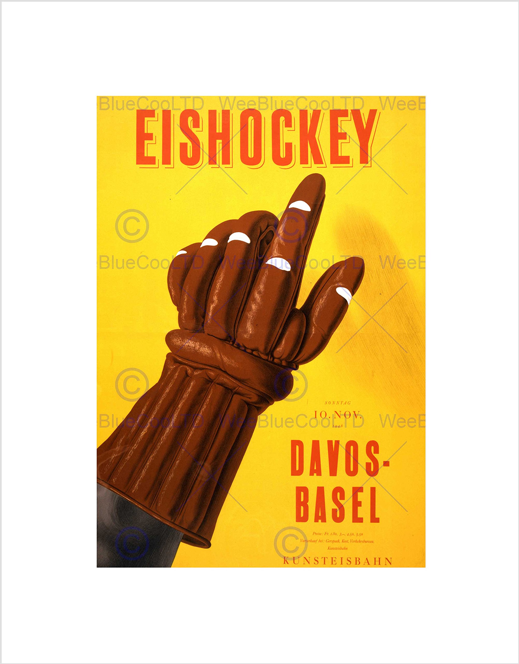 Wee Blue Coo Ad Ice Hockey Match Basel Davos Sport Glove Switzerland Wall Art Print