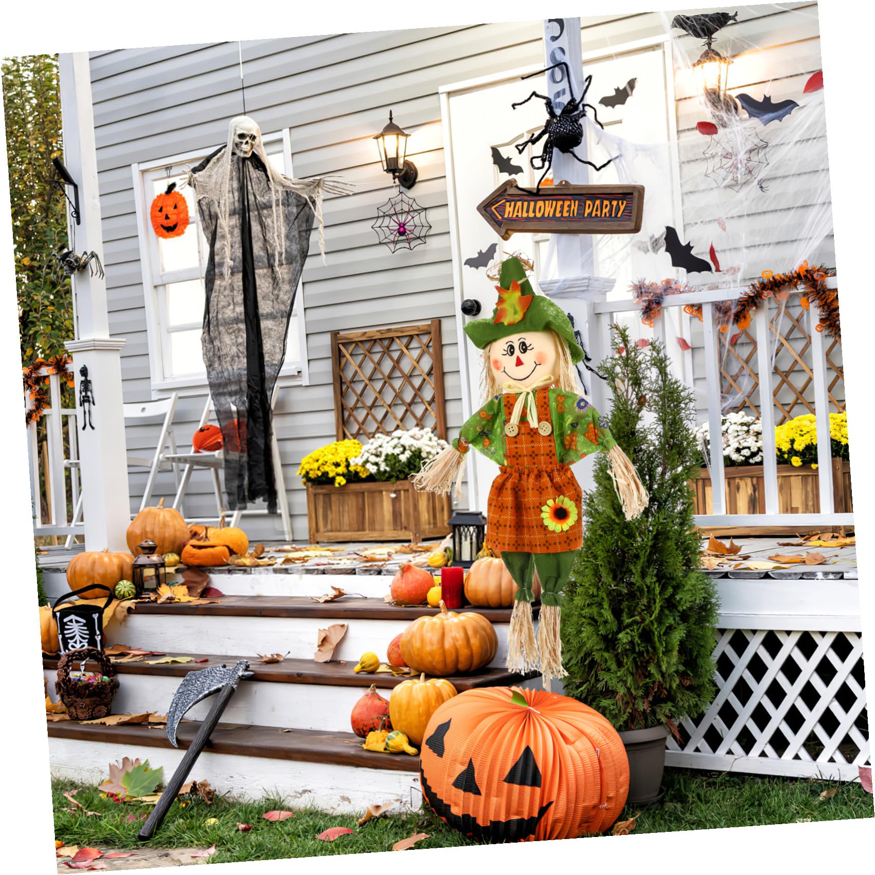 Supvox Gartenfigur aus Stroh für Herbstfest und Halloween Vogelscheuche zur Dekoration für Thanksgiving und Garten Ornament für Erntedankfest und Halloweenparty
