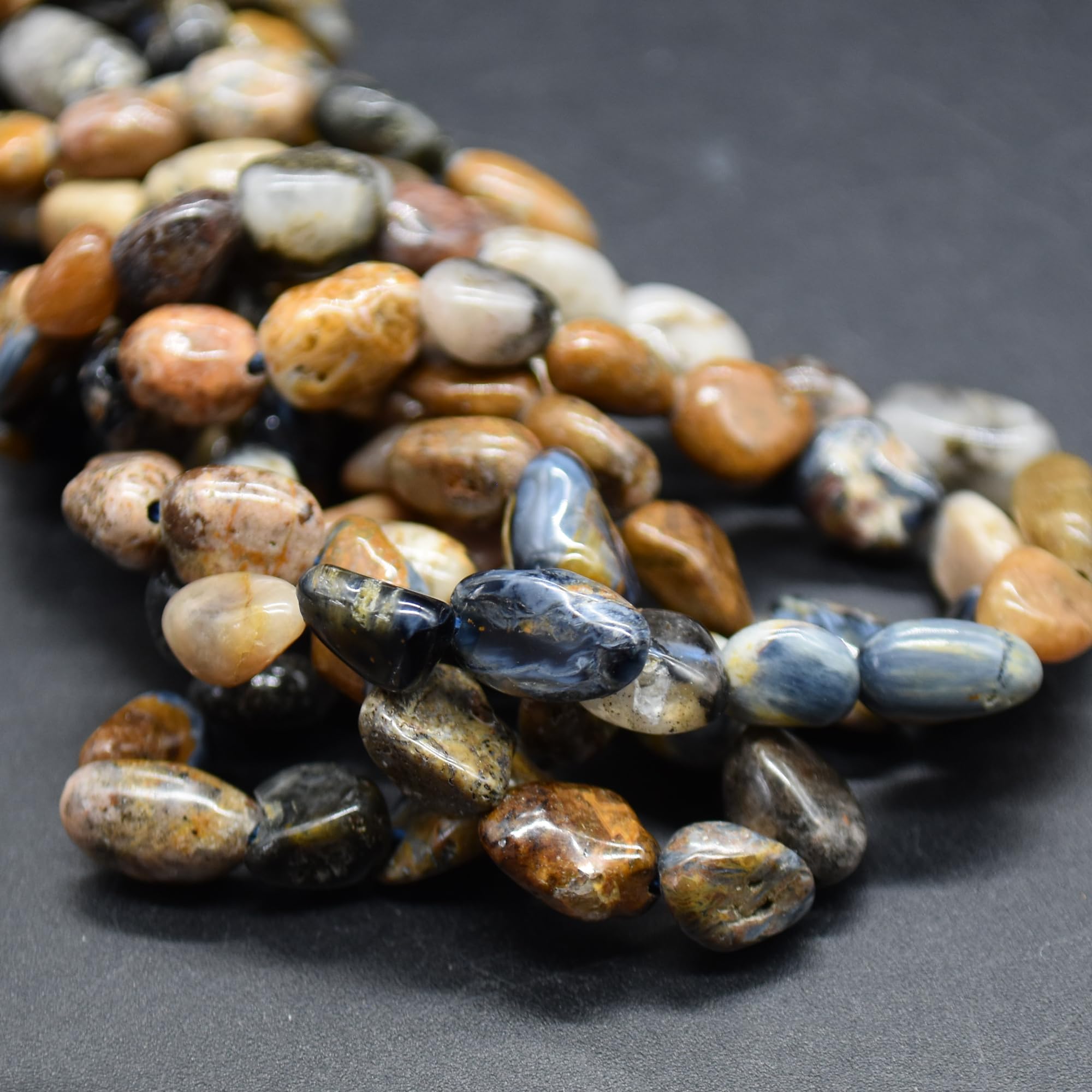 Grade A Natural Pietersite Semi-Precious Gemstone Pebble Tumbledstone Nugget Beads - 5mm - 8mm - 15" Strand