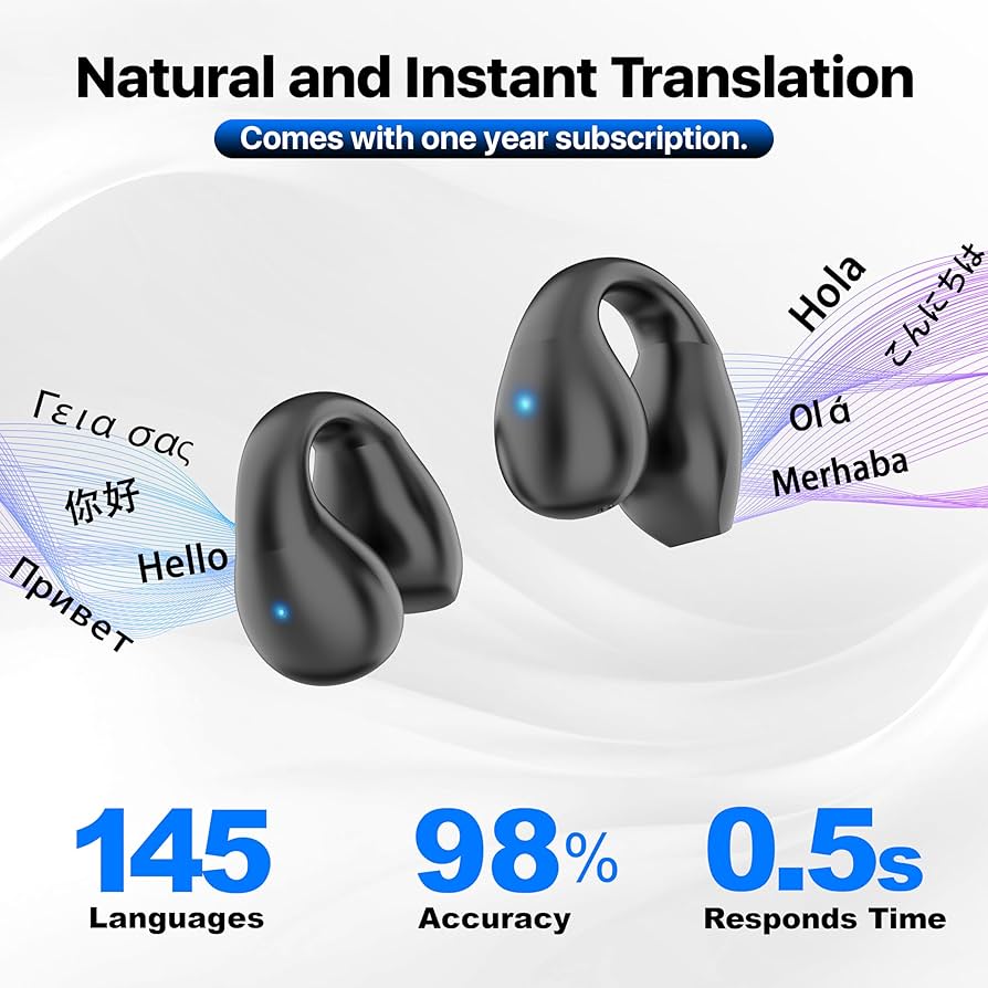 AI Translation Earbuds Real Time, 3-in-1 Translator Earbuds 144 Languages & Accents, Language