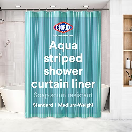 Miniatura 31 de CLOROX Forro de cortina de ducha, peso medio premium duradero impermeable 6g PEVA para baño con imanes pesados, extra largo 72" x 78", transparente