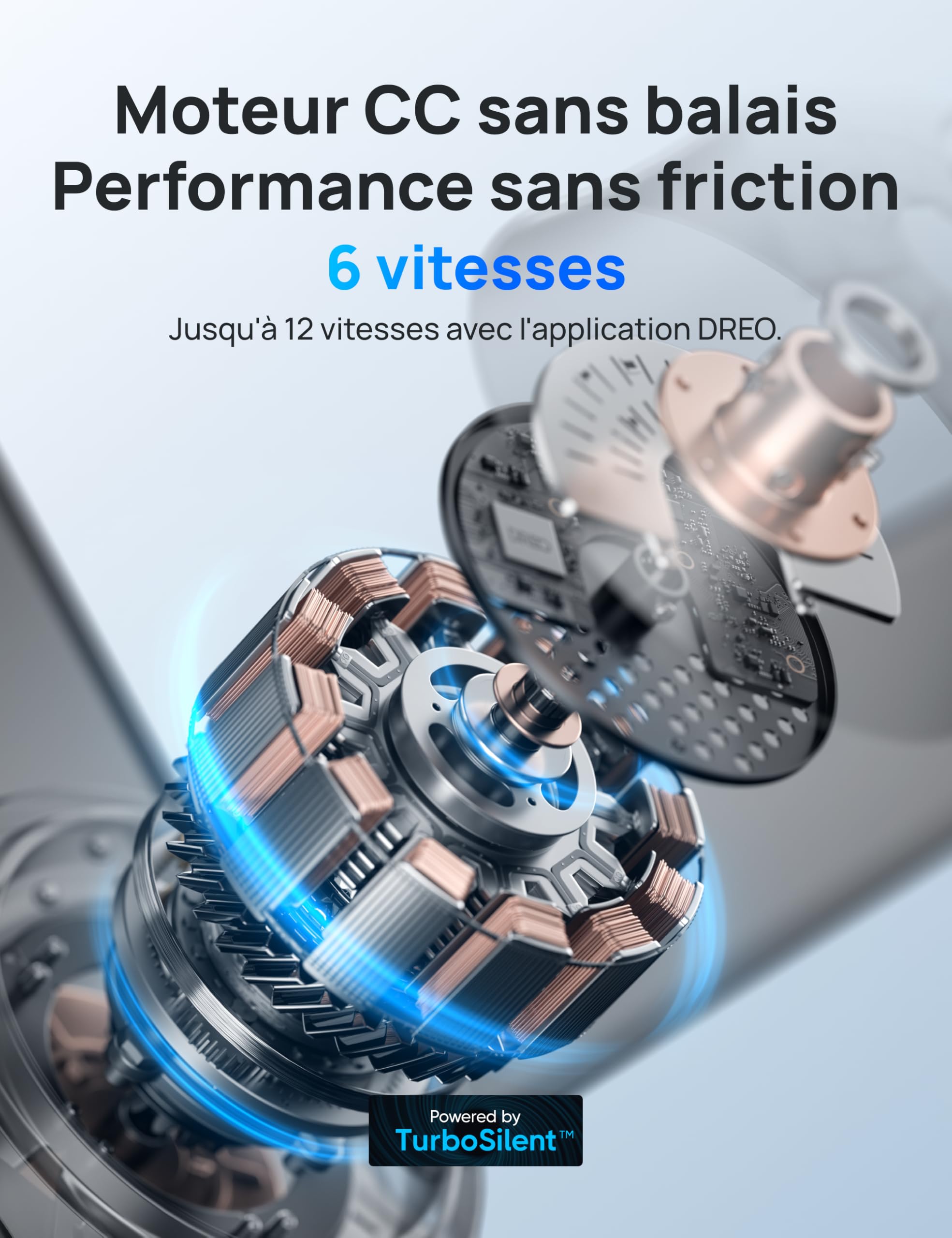 DREO ventilateur de plafond intelligent 132cm LED dimmable 12 vitesses moteur DC silencieux télécommande APP Alexa blanc