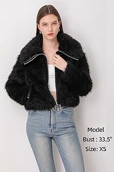 F·Y·YIYI Women's Short Faux Fur Jacket With Big Lapel Collar