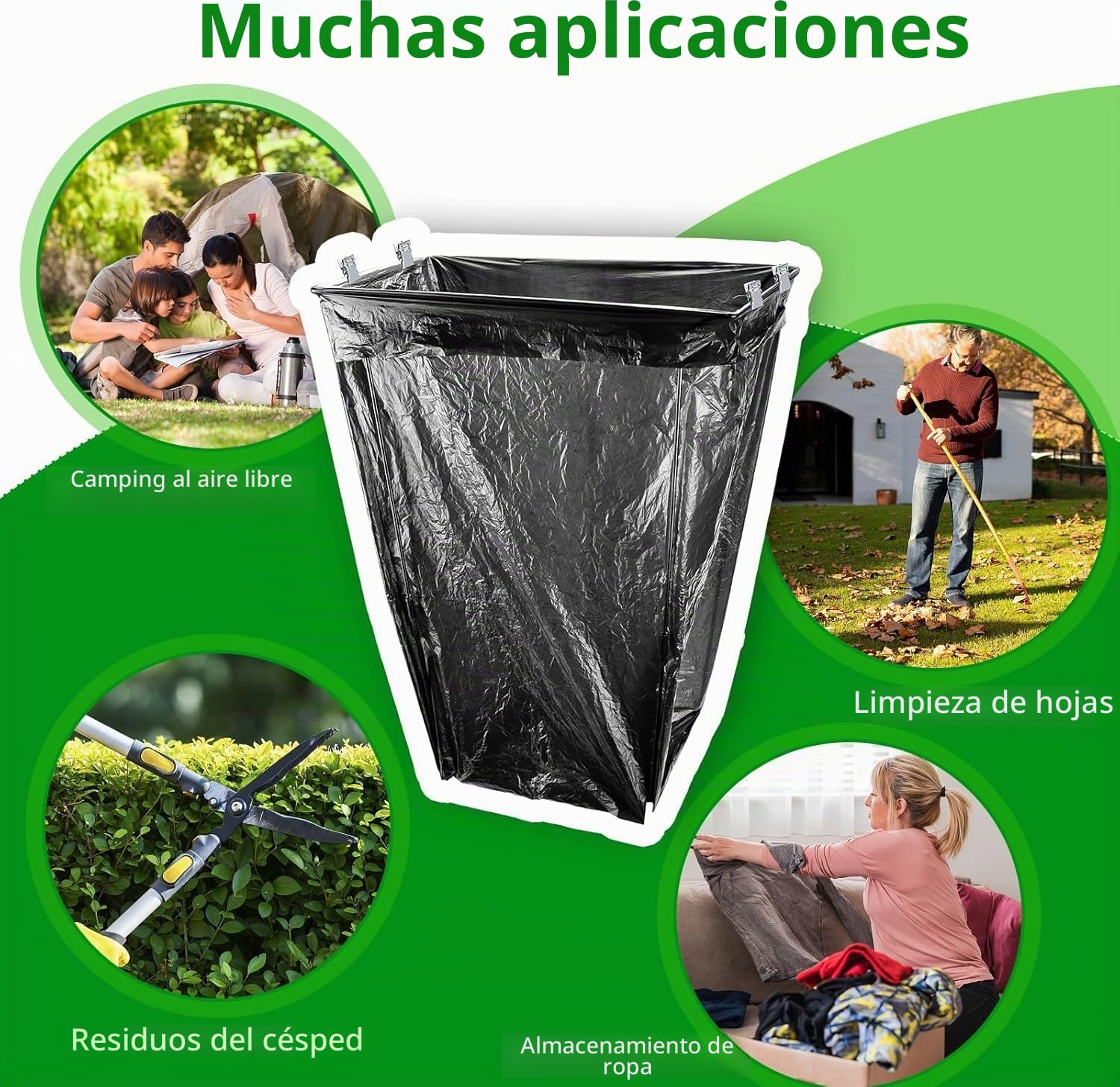 2PCS Soporte para Bolsas de Basura,Soporte para saco de hojas,Soporte Bolsas de basura de jardín,114-170L,Reutilizables,para Jardín Al Aire Libre, para Acampar,Barbacoa,Picnic,para ropa,basura,hojas
