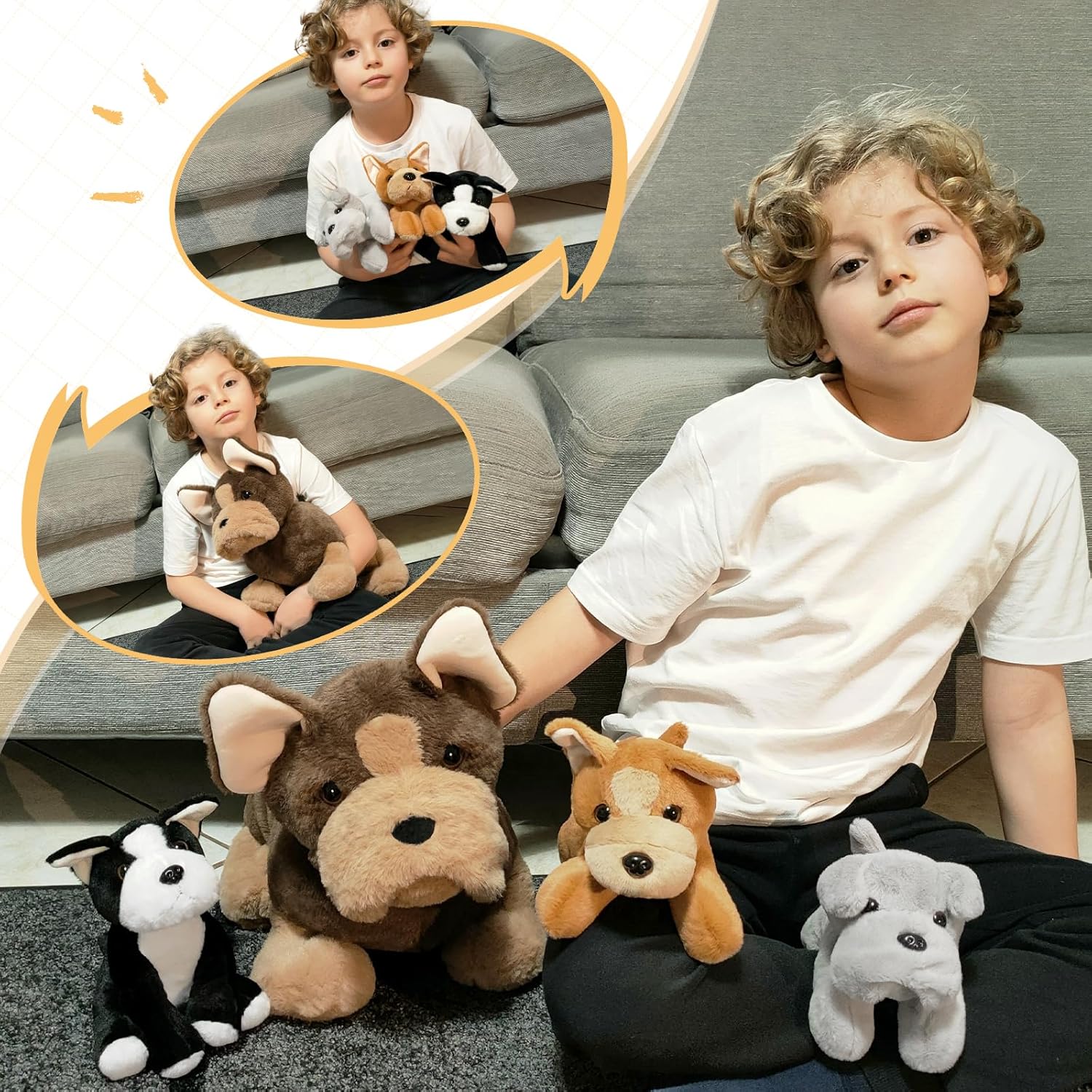 MorisMos French Bulldog Stuffed Animal with Babies,18'' Mommy Stuffed Dog Push with Puppy Toys for Kids,4Pcs Realistic French Bulldog Toys for Girl Boy,Pug Toy Gift for Birthday Christmas