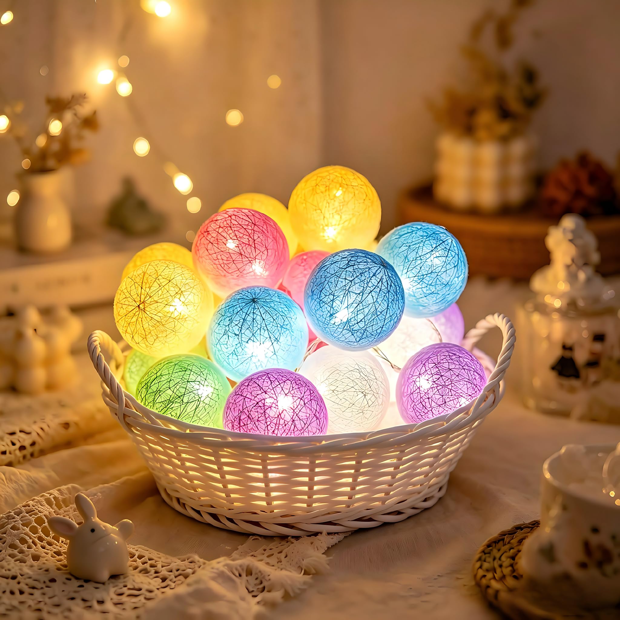LED Fairy Lights, Cotton Balls, 300 cm, 20 LED Balls Fairy Lights, 2 Modes, Sparkle and Continuous Light, Battery Operated, Cotton Ball Fairy Lights for Christmas, Wedding, Children's Room, Party โ image 1