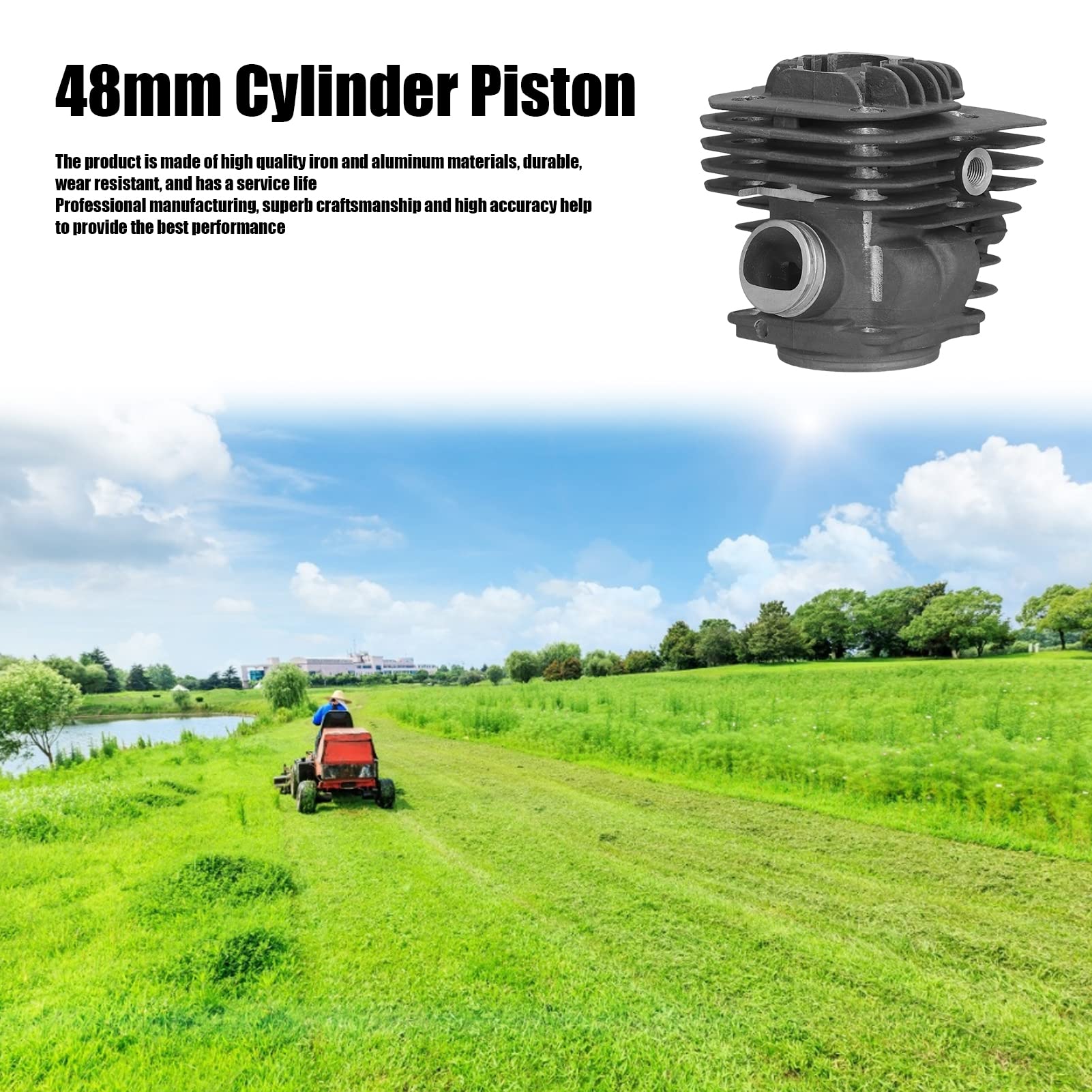 Pistón Cilíndrico de 48 Mm, Material de Aluminio de Hierro de Alta Dureza, Fabricación Profesional para Herramientas de Jardín, con Fácil Instalación, para Motosierra Oleo