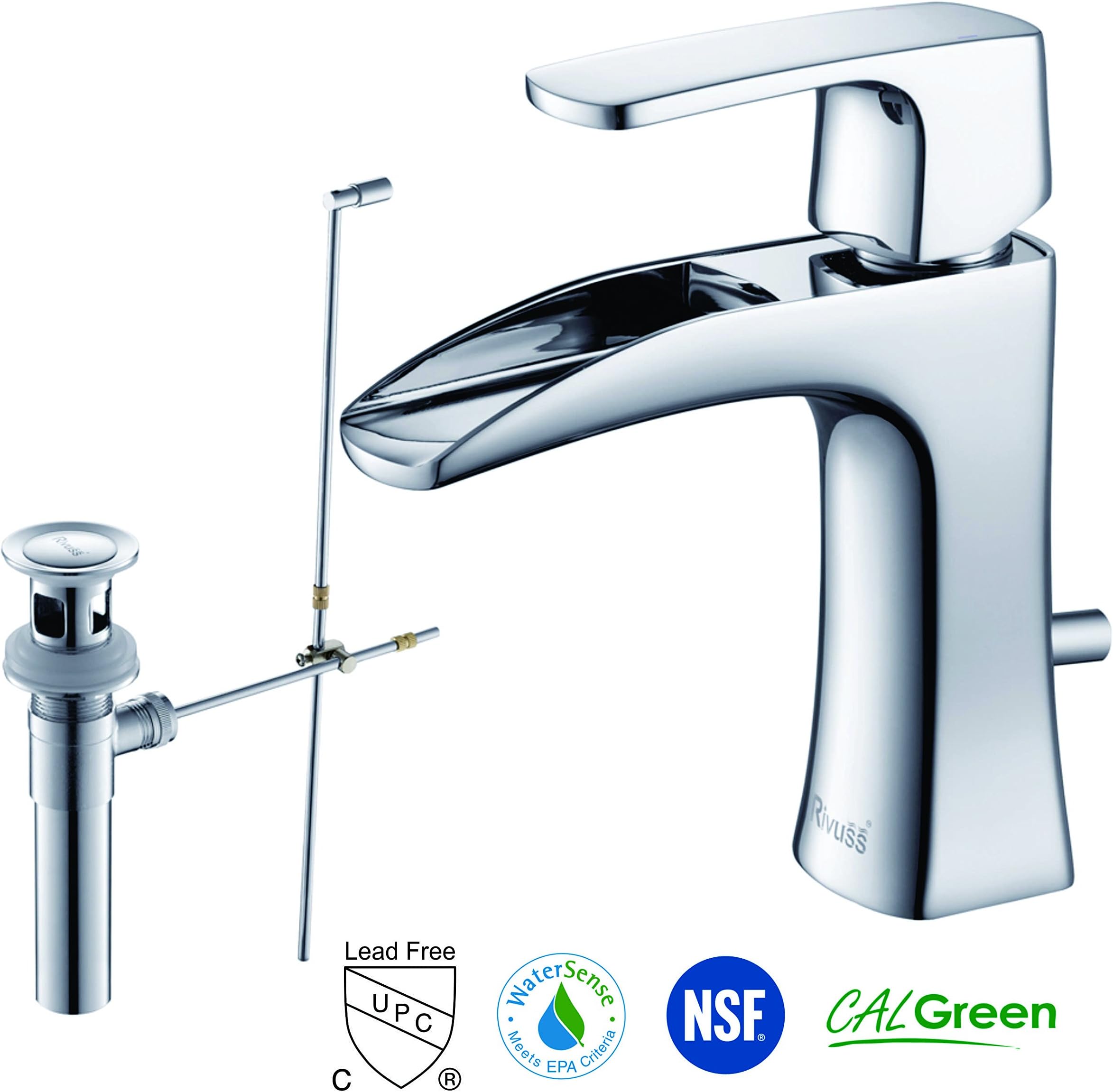 FBS-300-CH Carrion Lead Free Solid Brass Single Lever Bathroom Faucet with Pull Out Waste, Chrome