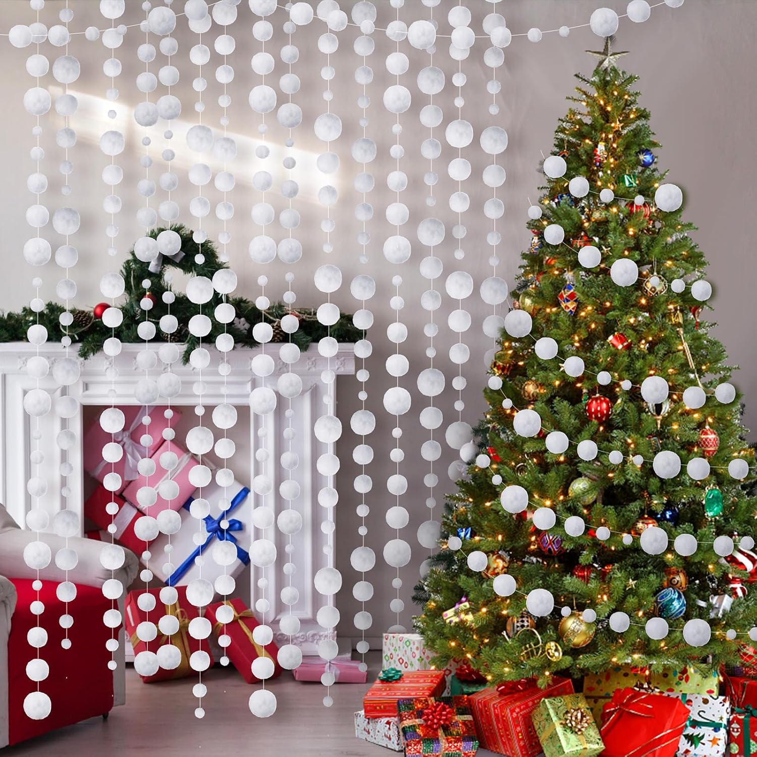 Amazon.co.jp: Tegeme ホワイトポンポンガーランド クリスマスフェルト