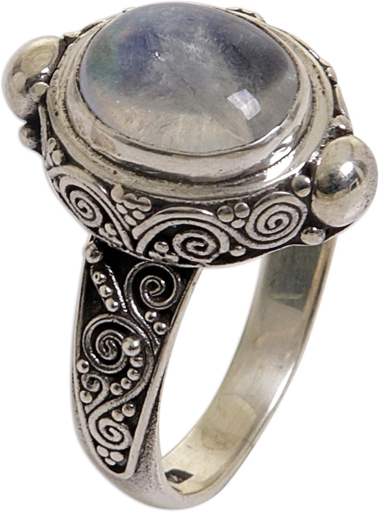NOVICAArtisan Handmade Rainbow Moonstone Cocktail Ring .925 Sterling Silver Indonesia Clear 'Magic Portal'