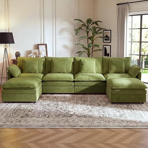 Miniatura 8 de YDN Sofá de 110 pulgadas, sofás seccionales para sala de estar, sofá nube con otomana móvil, juego de sofá modular en forma de L, color beige