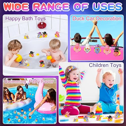 Miniatura 4 de Hanaive Juego de 24 juegos de pato de goma de vaquero de Navidad, mini sombrero holográfico de discoteca, bufanda, gafas de sol de Navidad, juguetes