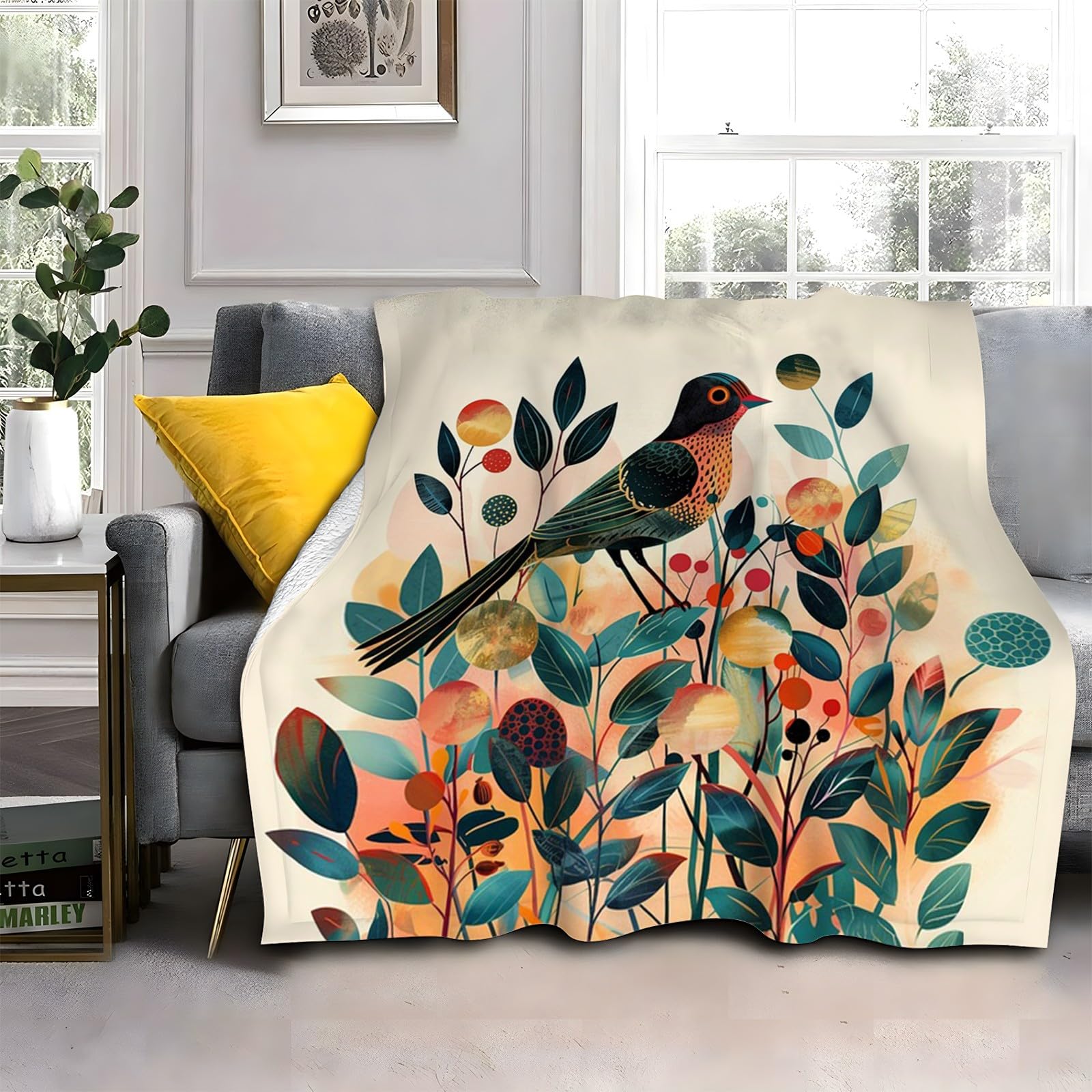 LLSZAHD Green Leaves Throws Blanket King Size Emerald Green Bird Comfort Soft Sofa Bed Throw Blanket 152x204cm, Modern Fashion Design Style Children Adults Bedroom Decor - Fluffy Blankets 60"x80"