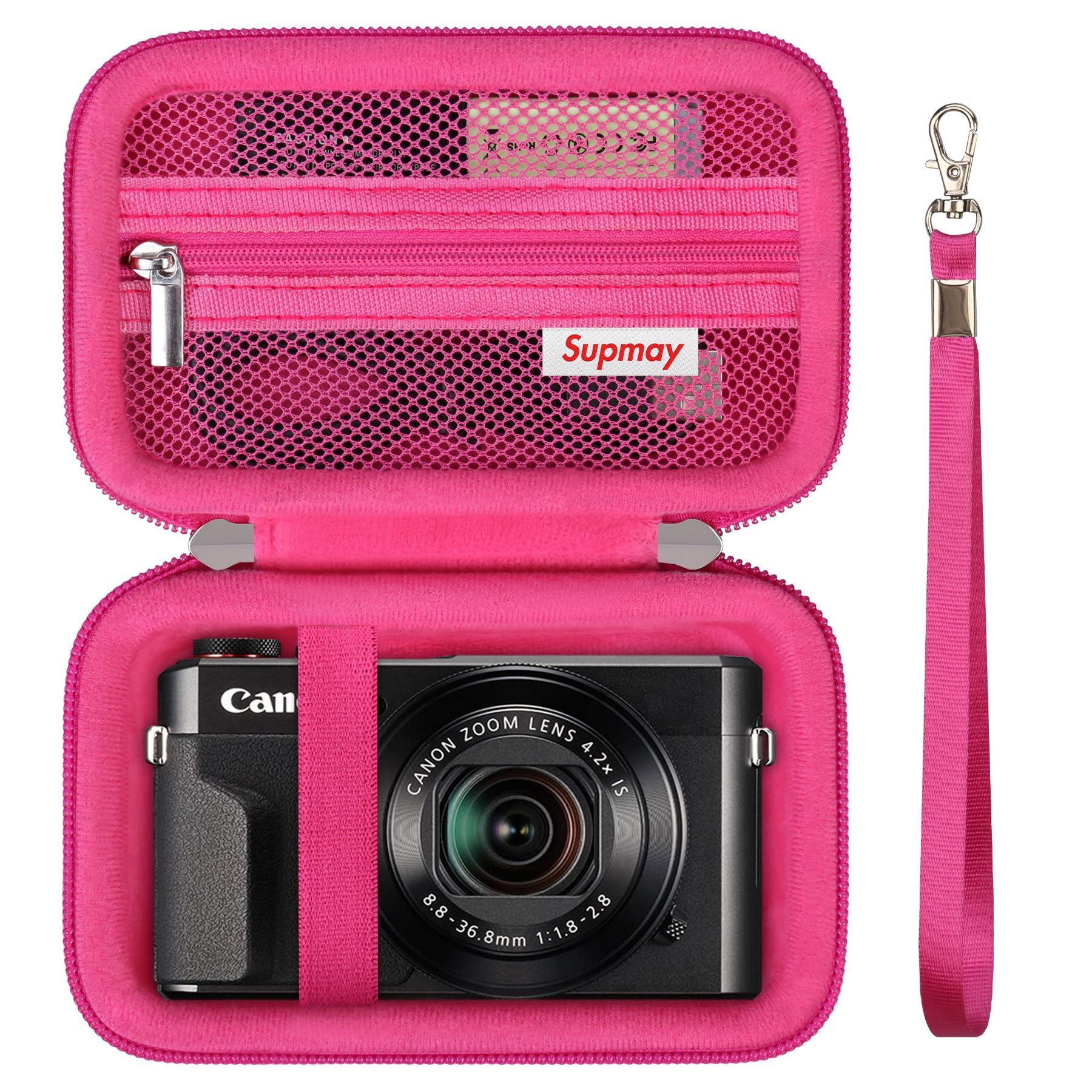 hard carrying case for canon g7x mark iii/mark ii, powershot sx740 hs/sx730 hs, sony zv-1f/rx100, ricoh gr iii, compact 4k vlogging small cameras with mesh pocket for battery, usb cable,rosered