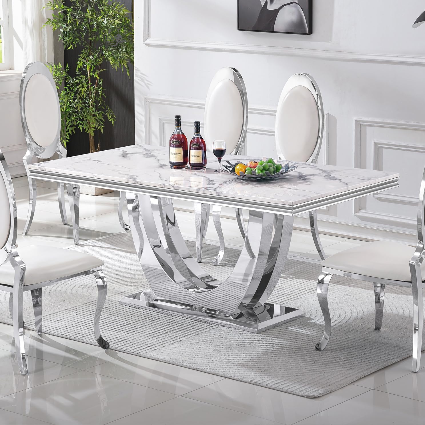 Amazon.com - Goujxcy White Marble Dining Table Luxury Faux Marble ...