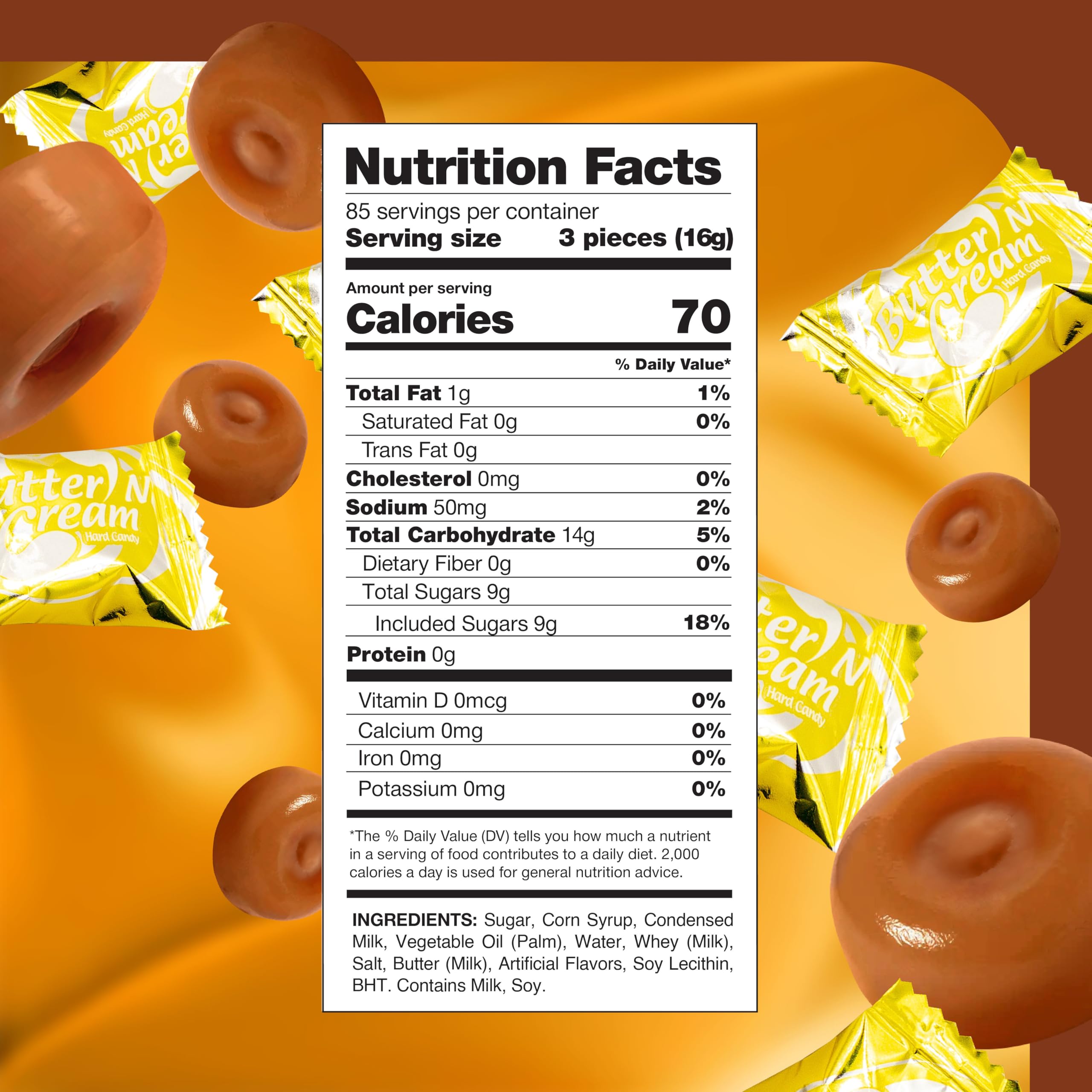 Butter N Cream Hard Candy - 3 Pound Bulk Pack - Gold Wrapped Hard Candy Individually Wrapped - — view 2