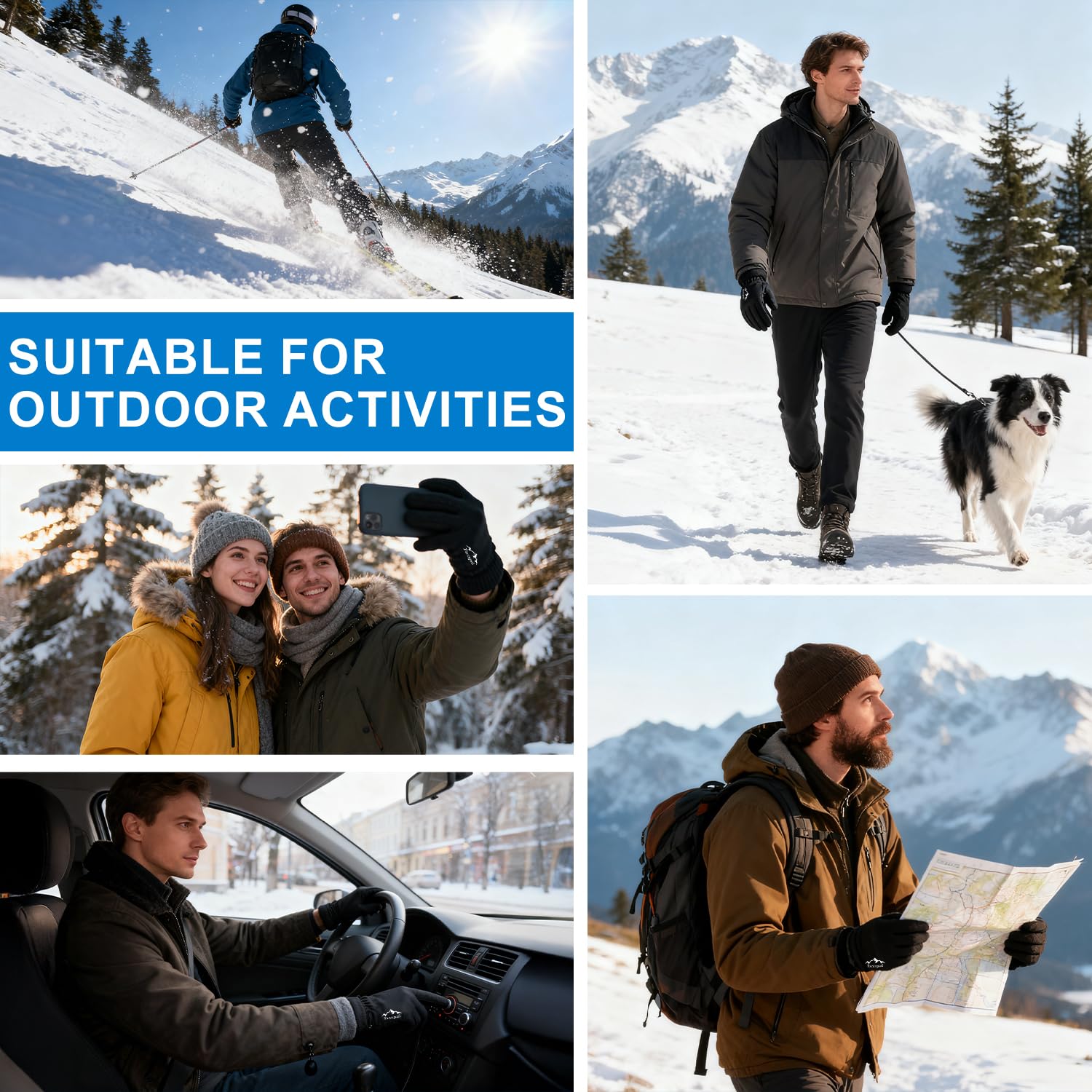 Guantes de esquí Impermeables de Invierno para Hombre y Mujer, cálidos y Resistentes al Viento, con Dedos para Pantalla táctil y Forro Polar para Conducir Ciclismo Correr y Hacer Snowboard