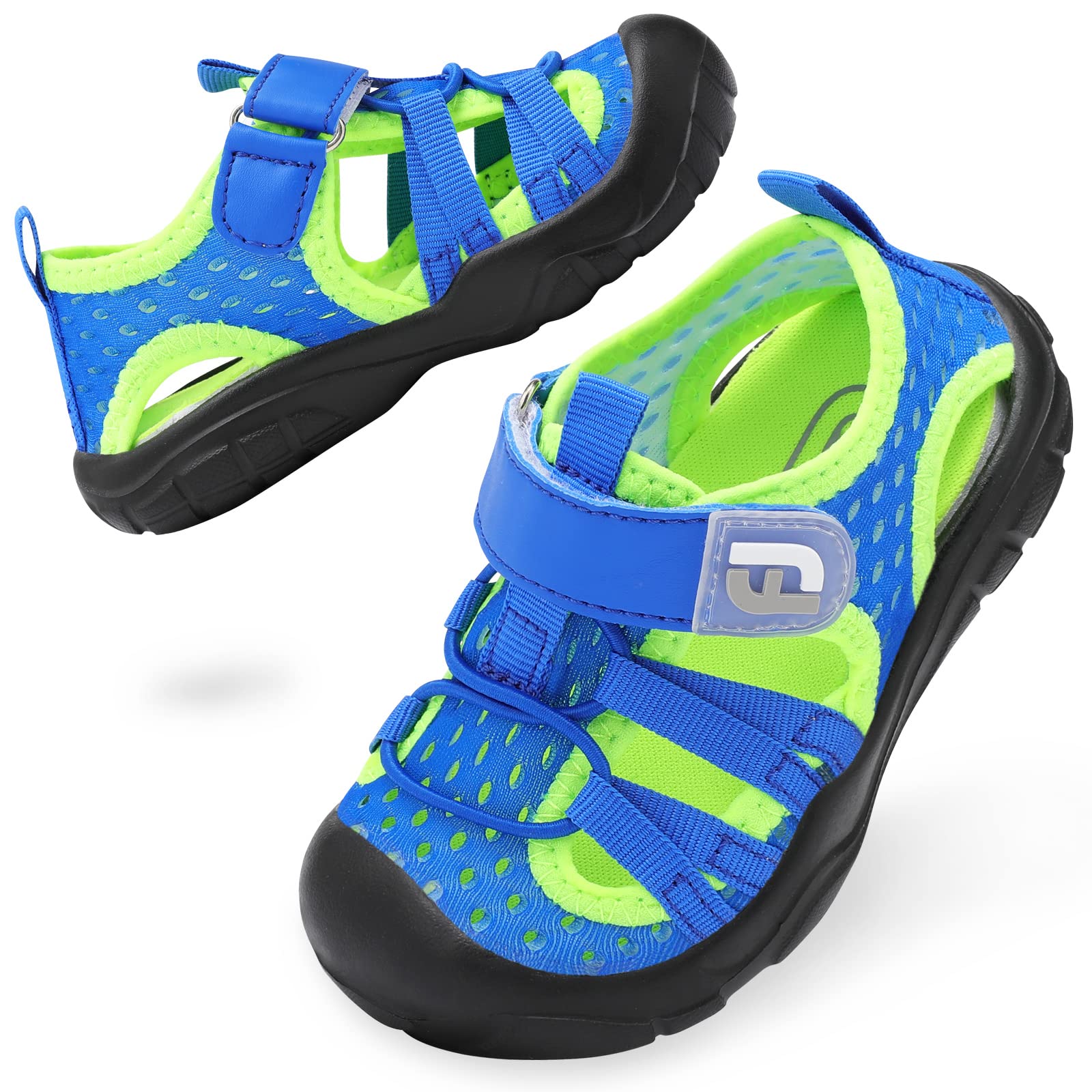 JOINFREE Boys Girls Water Shoes Breathable Lightweight Sneakers Quick Dry Closed-Toe Aquatic Sport Beach Sandals Toddler/Little Kid 8 Toddler Blue Green