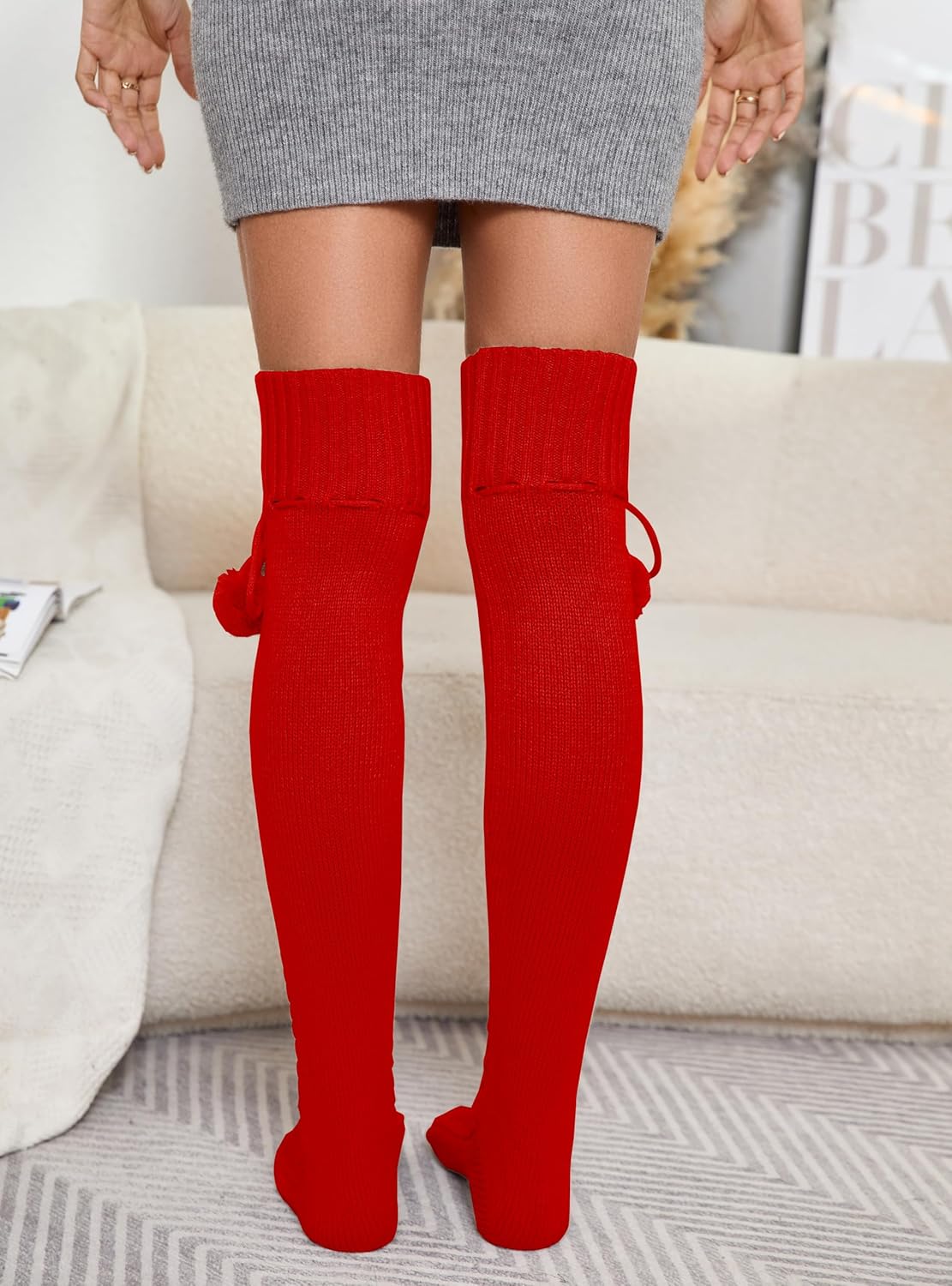 SherryDC Women's Cable Knit Thigh High Socks Over the Knee Leg Warmers Long Winter Boot Stockings - Image 6