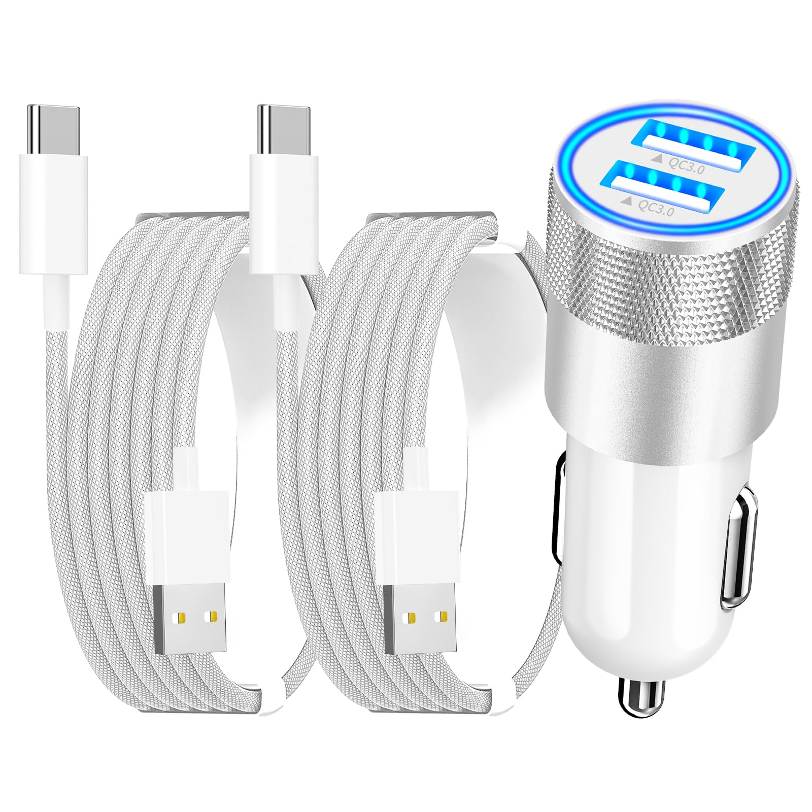 [Apple MFi Certified] iPhone 16 Car Charger CarPaly Cable, 4.8A Fast Charge Dual Port USB Car Charger with 2Pack 60W USB A to C Data Screen Sync CarPlay Cable for iPhone 16/15 Pro, Galaxy, Pixel, iPad