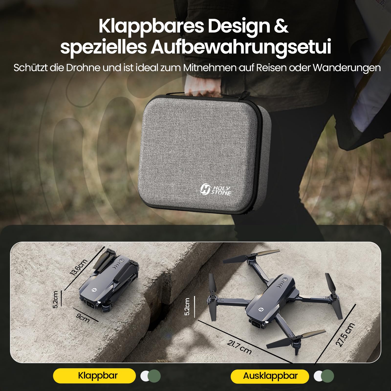 Holy Stone HS290 Drohne mit Kamera 1080P für Kinder & Anfänger | Optischer Fluss, Gesten Selfie, Tap Fly, Kriesflug, 3 Geschwindigkeitsstufen, 2 Akkus, Faltbares Design