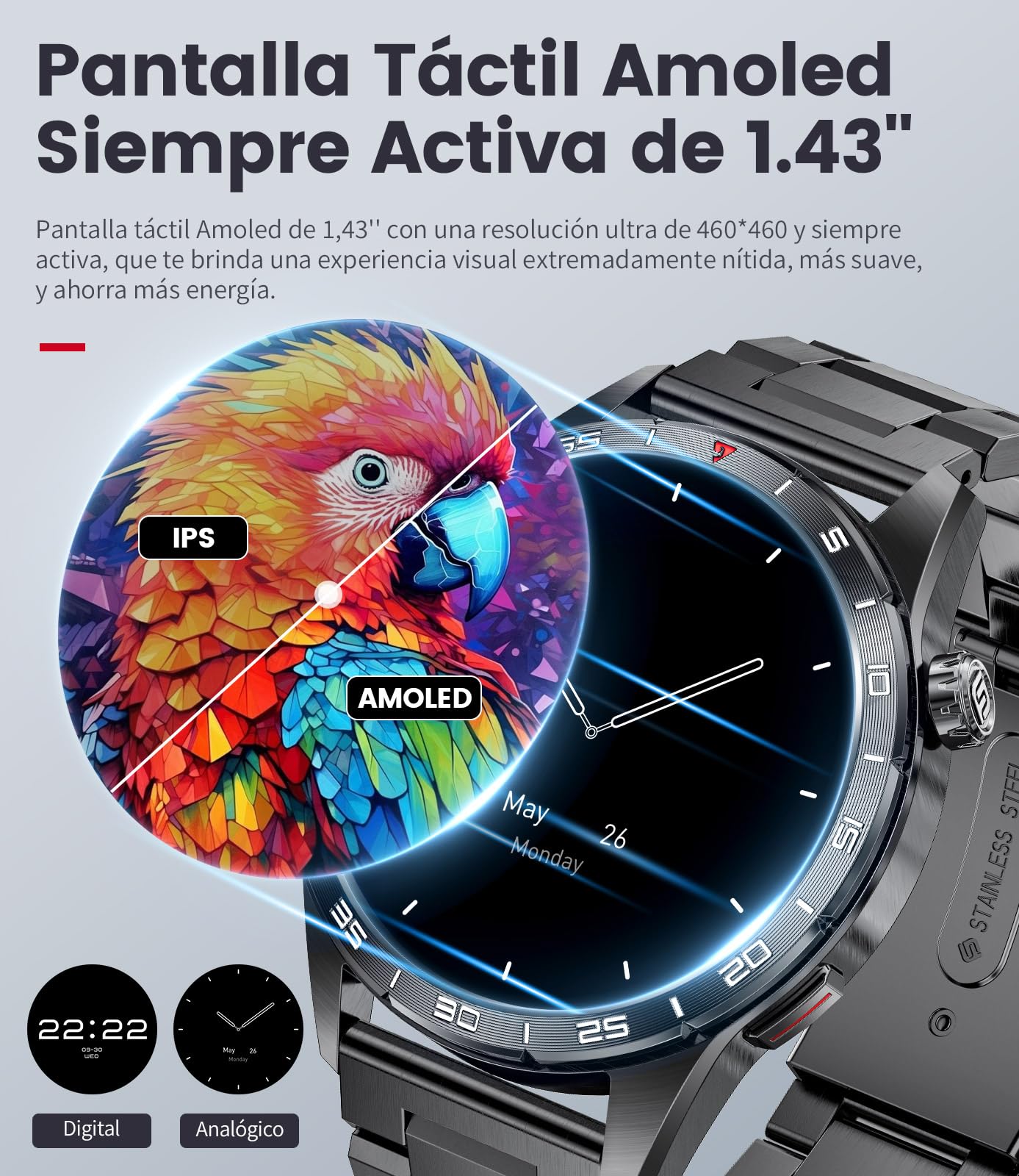 LIGE Smartwatch Uomo con 3 Cinturini, Batteria 400mAh 1.43" HD AMOLED Orologio Smartwatch con Chiamate Bluetooth, 113 Modalità Sport, 24H Cardiofrequenzimetro Sonno, IP68 Smart Watch per Android iOS