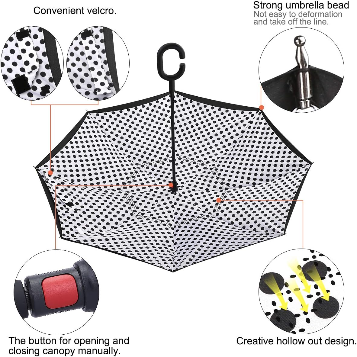 G4Free Windproof Upside Down Double Layer Inverted Reverse Umbrella UV Protection for Women