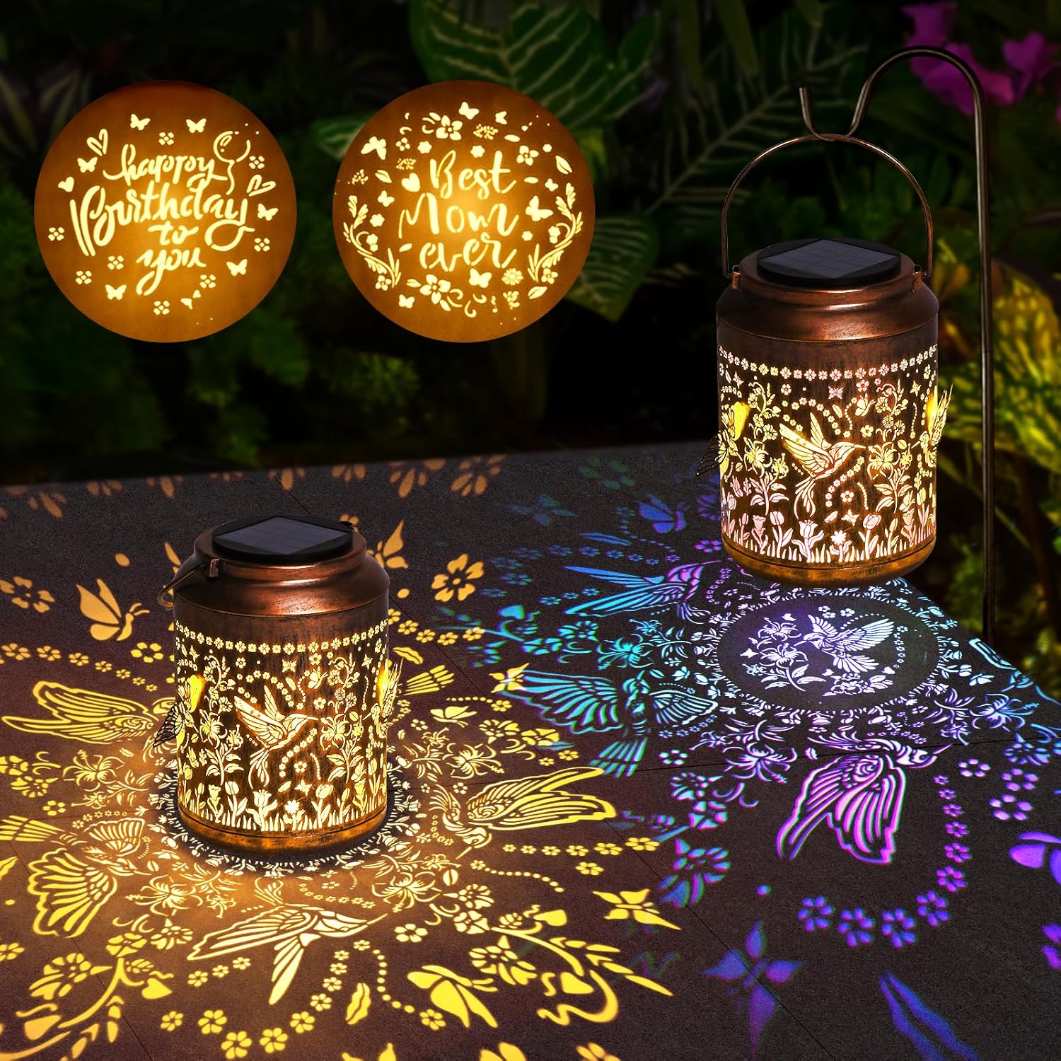 Uspring 3D Hummingbird Solar Lanterns Outdoor Waterproof Gifts for Women Mom Grandma Birthday Gifts for Women Garden Decor Outdoor Lantern Solar Lights with 3 Replaceable Bases Patio Porch Yard Decor