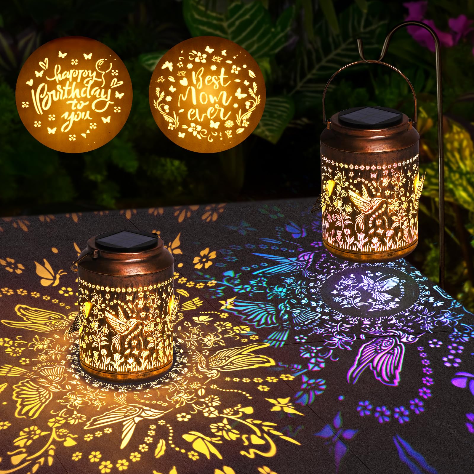 Uspring 3D Hummingbird Solar Lanterns Outdoor Waterproof Gifts for Women Mom Grandma Birthday Gifts for Women Garden Decor Outdoor Lantern Solar
