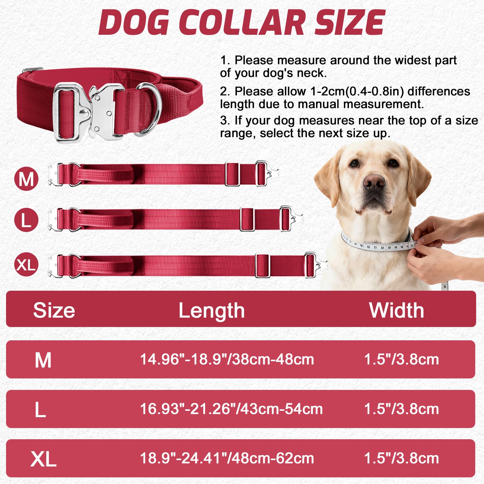 Ledeak Taktisches Hundehalsband, Breites Halsband Hund, Weich Gepolstert  Nylon Verstellbar Hunde Halsband mit Griff, Robuster Dog Collar mit  Metallschnalle fr Mittlere Groe Hunde (Rot, XL) : Amazon.de: Haustier