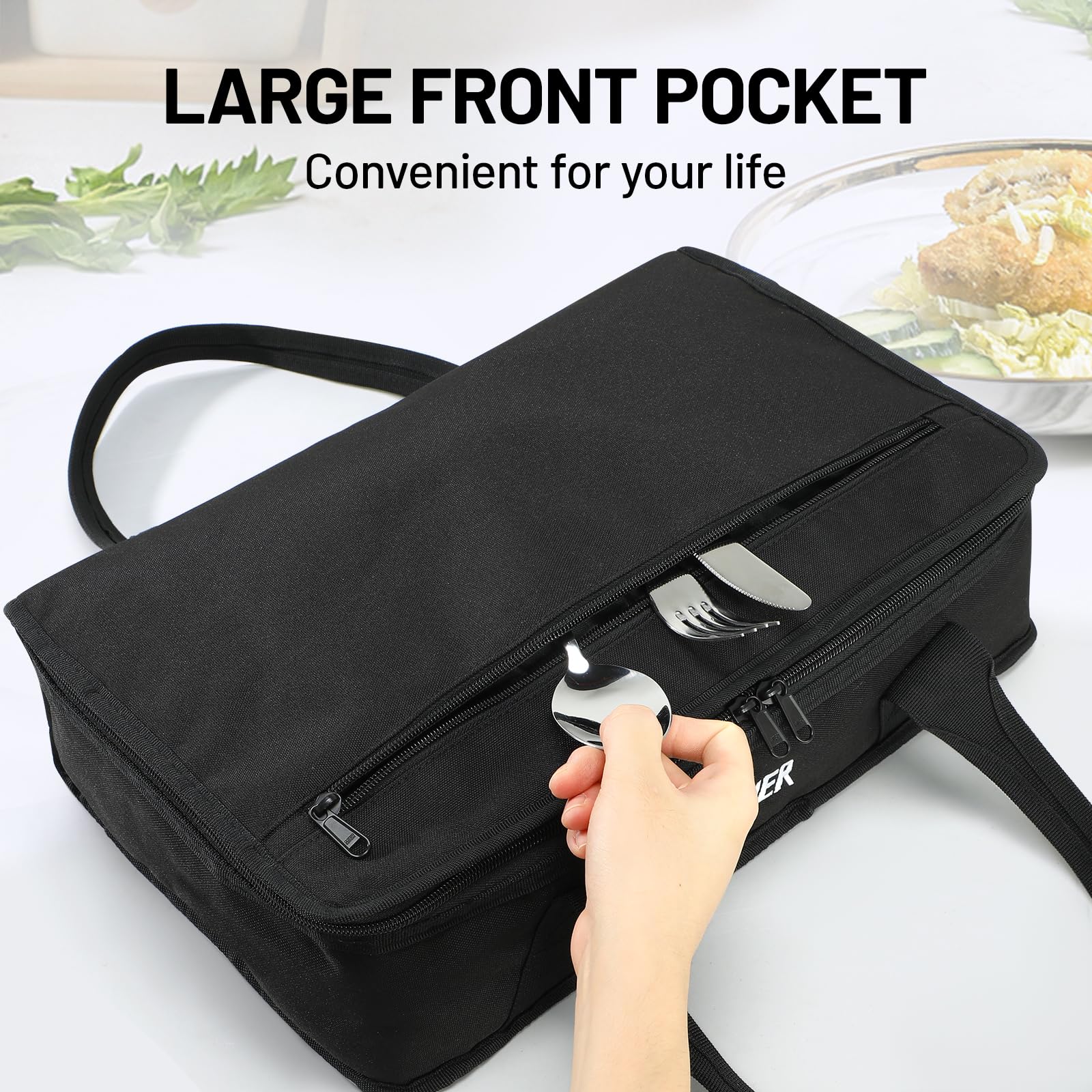MIER Borsa termica per casseruole isolate per cibi caldi o freddi, per lasagne, potluck, feste, picnic, grigliate, adatta per teglie da forno da 22,9 x 33 cm, nero