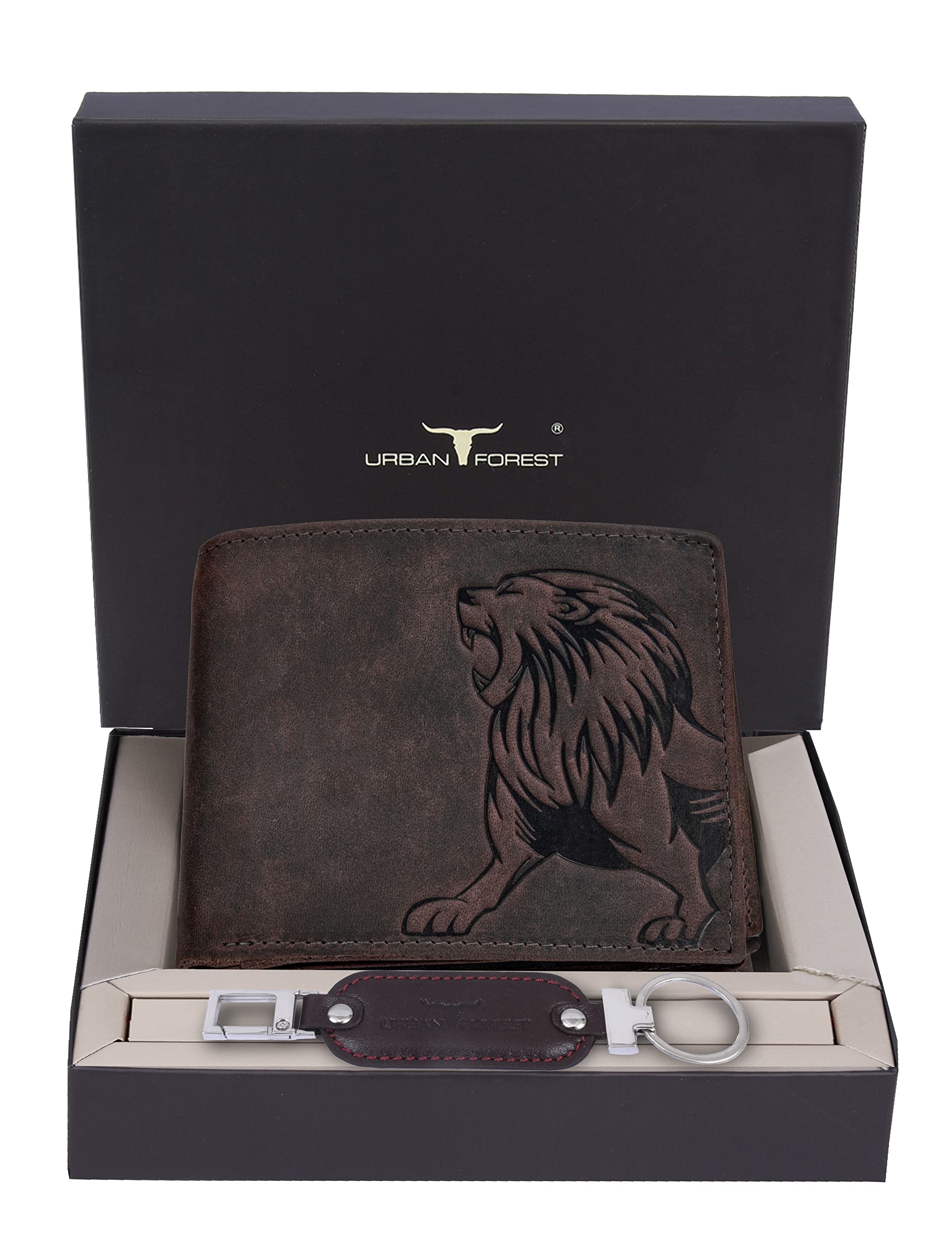 URBAN FOREST Men Vintage Brown Leather Wallet And Brown Keychain Combo Gift Box - Image 2 thumbnail