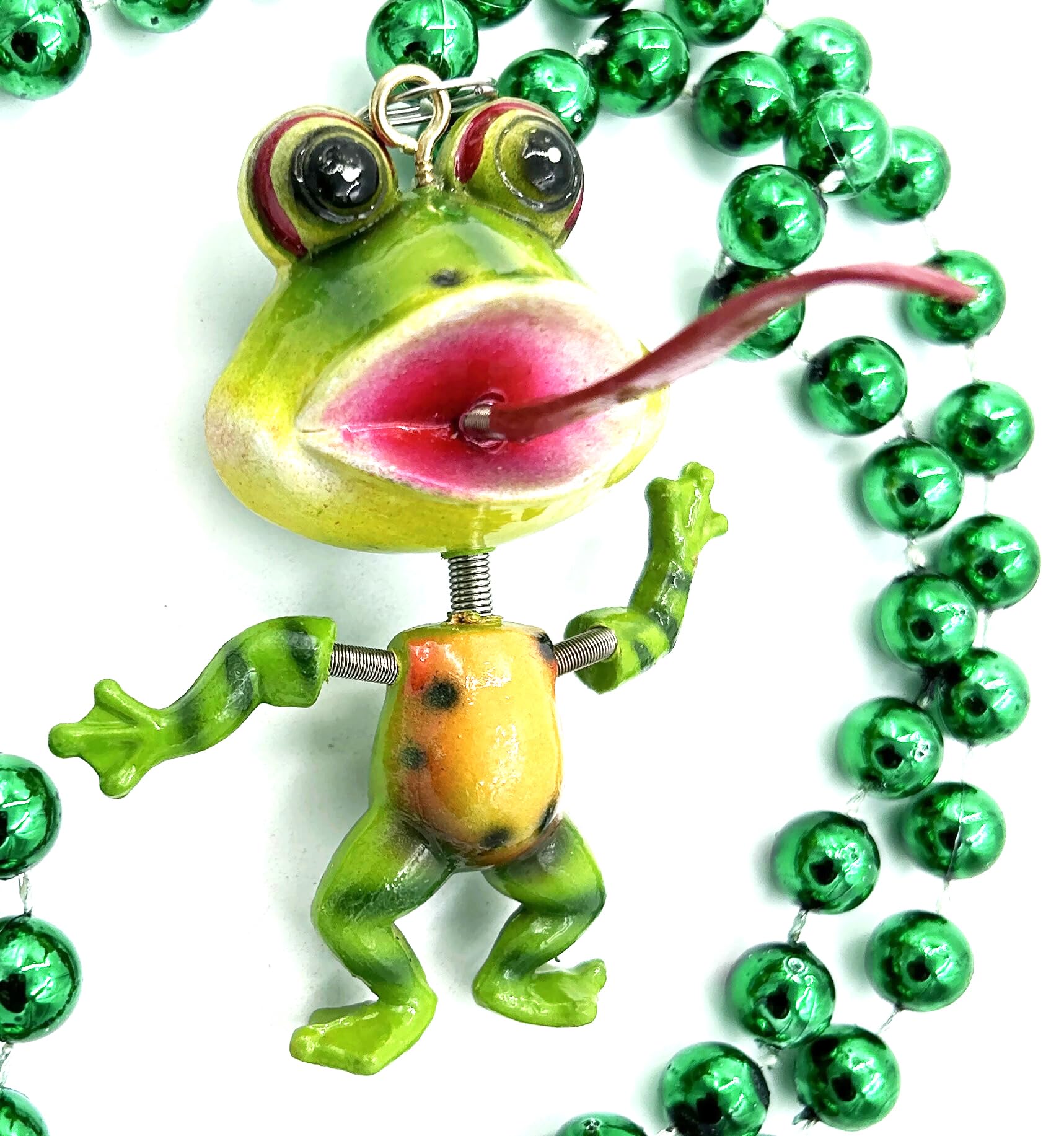Generic Bobble Head Frog Bead Necklace New Orleans Mardi Gras Cajun Carnival Favor Festival, 3.5