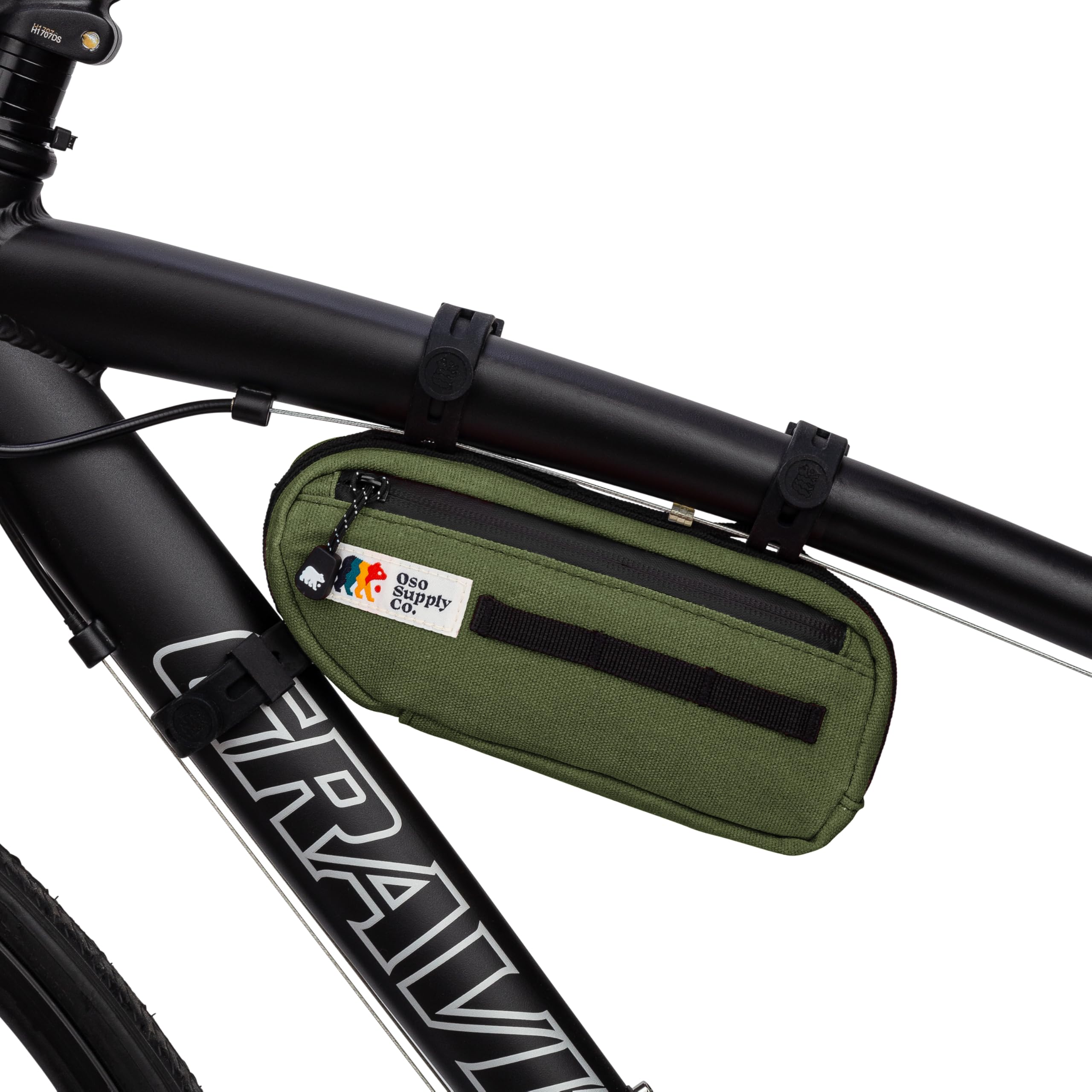 Oso Supply Co Waxed Canvas Frame Bag – Waterproof Zippers, Dual Storage Compartments, Adjustable Straps – Fits All Frame Sizes, Perfect for Cycling, Commuting, and Adventure Rides (Olive Green)