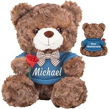 OELTTG 10'' Personalized Anniversary Teddy Bear with Rose, Anniversary Birthday Gifts for Men Women, Valentine's Day Present for Her Him, 3 Colors & 10 Outfits