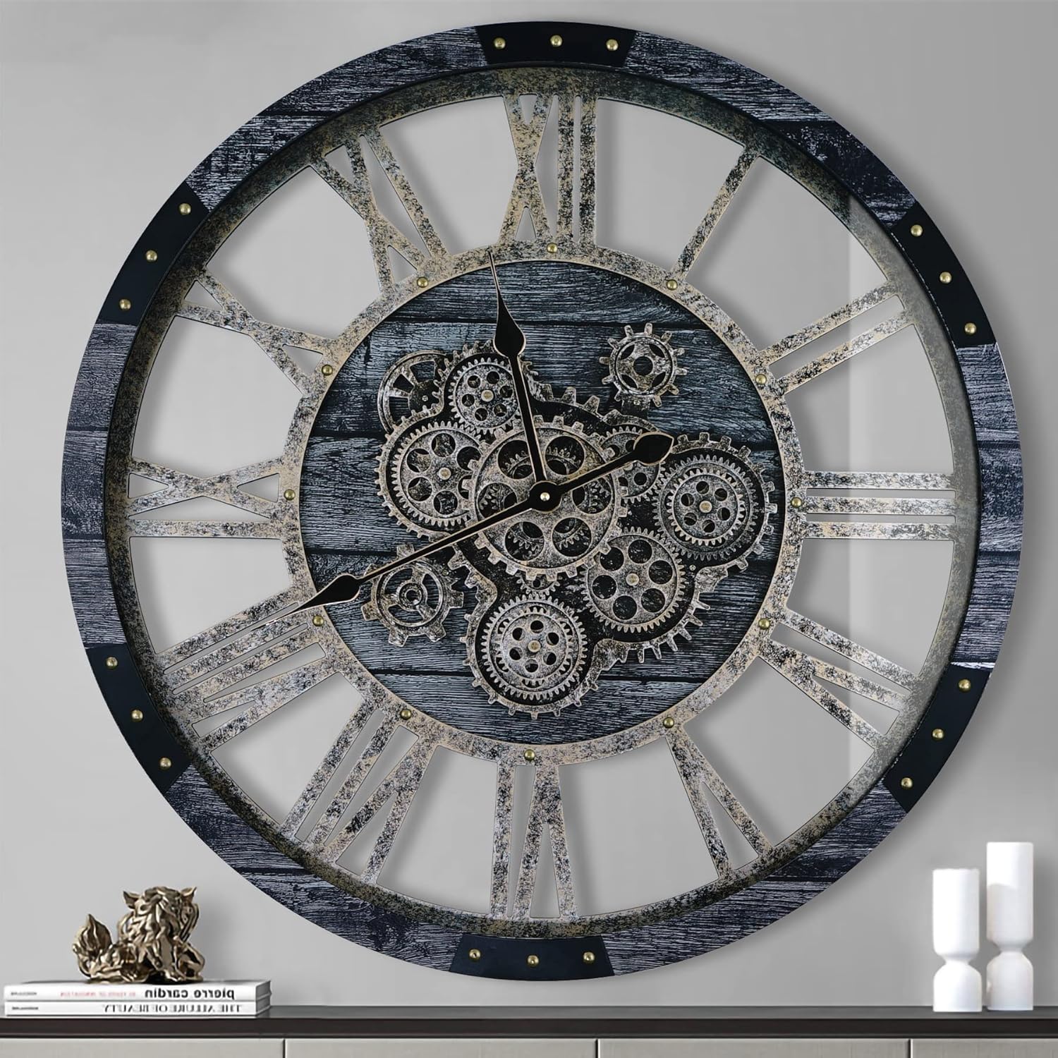 TOPPTIK 36 Inch Moving Gear Wall Clock, Oversized Wall Clocks, Clock Living Room