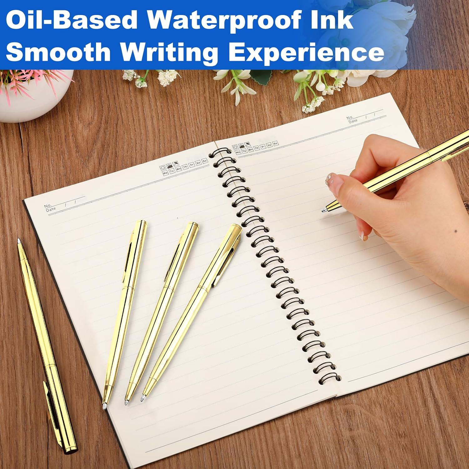 Gold Slim Ballpoint Pens Bulk,25 Pcs Metal Retractable Ballpoint Pens with Black Ink,1 mm Medium Point Smooth Writing Pen for Wedding Favors Business Teachers Office Supplies(Gold) - Image 5