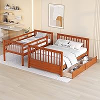 Vista 173 de Harper & Bright Designs Litera de tamaño matrimonial sobre matrimonial con 3 cajones, litera de madera maciza con almacenamiento y riel
