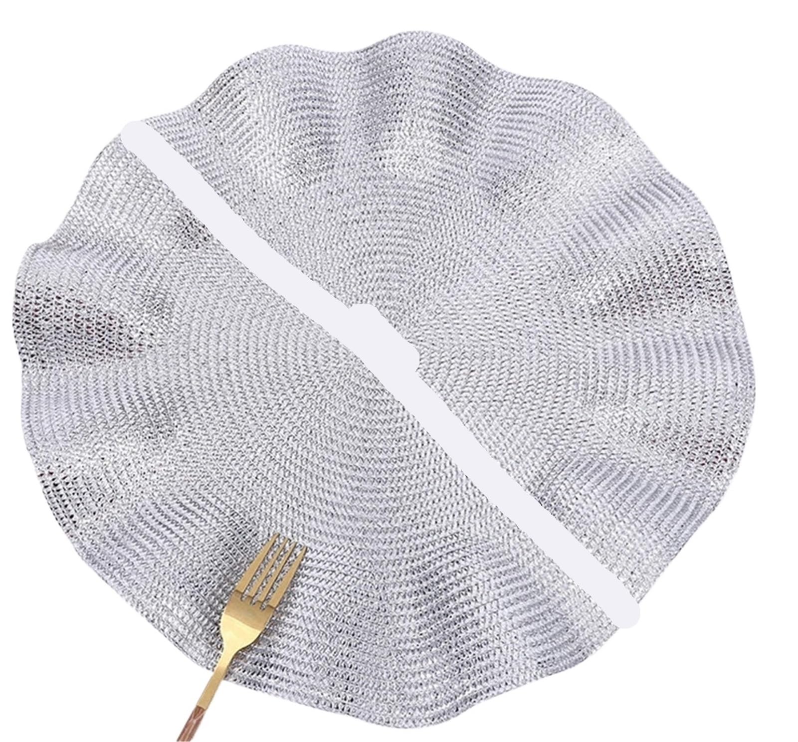 2pcs Wavy Round Heat Insulation Placemats 38cm Woven Braided Circle Placemat For Dining Tables Kitchen Table Mats Washable For Table(Silver)