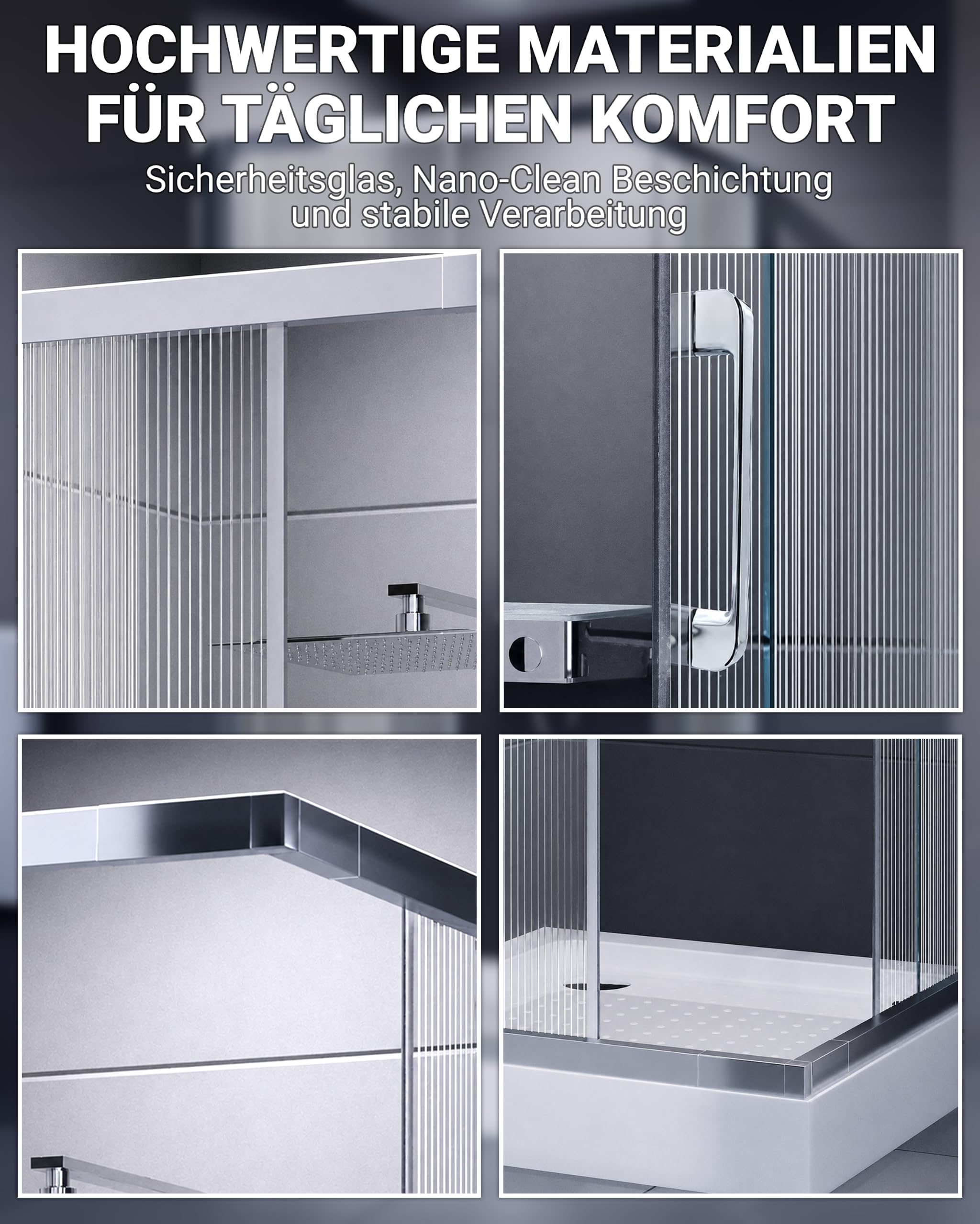 DUSCHMEISTER Echtglas-Duschkabine 80-90 cm Wave Design, Wellenstruktur – Eckdusche Eckeinstieg Schiebetür, Gleittür ESG Sicherheitsglas mit Lotus-Effekt, 190 cm, ausschwenkbare Glastüren zur Reinigung
