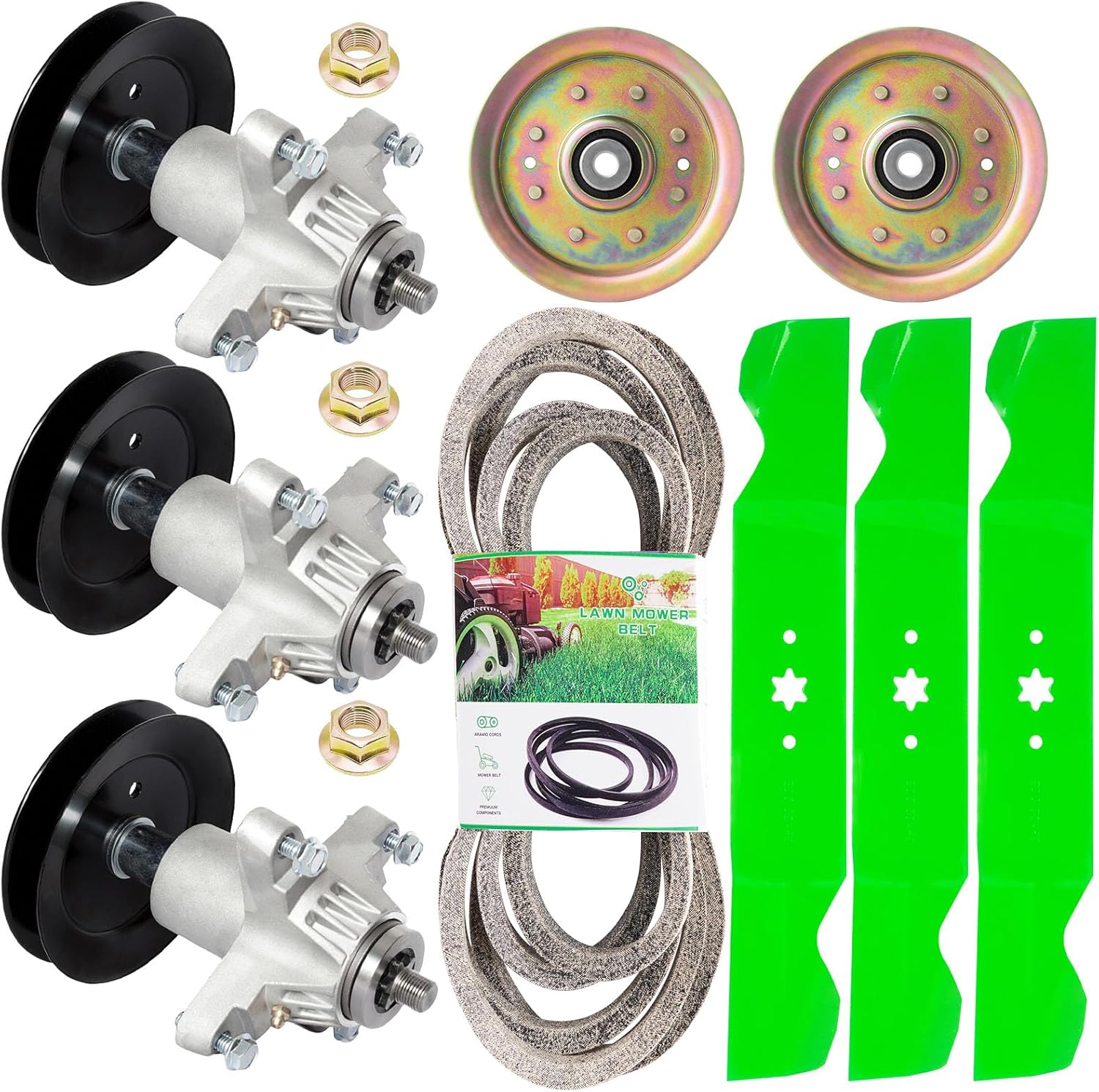 Lawn Mower Deck Rebuild Kit for Cub Cadet MT D White Troy Bi lt GT1554 GT-954 Big Red GT54 54 inch Deck Include (3) Spindle 618-04608A (2) Idler 756-04129 (3) Blade 742-0677 (1) Be lt 754-0642