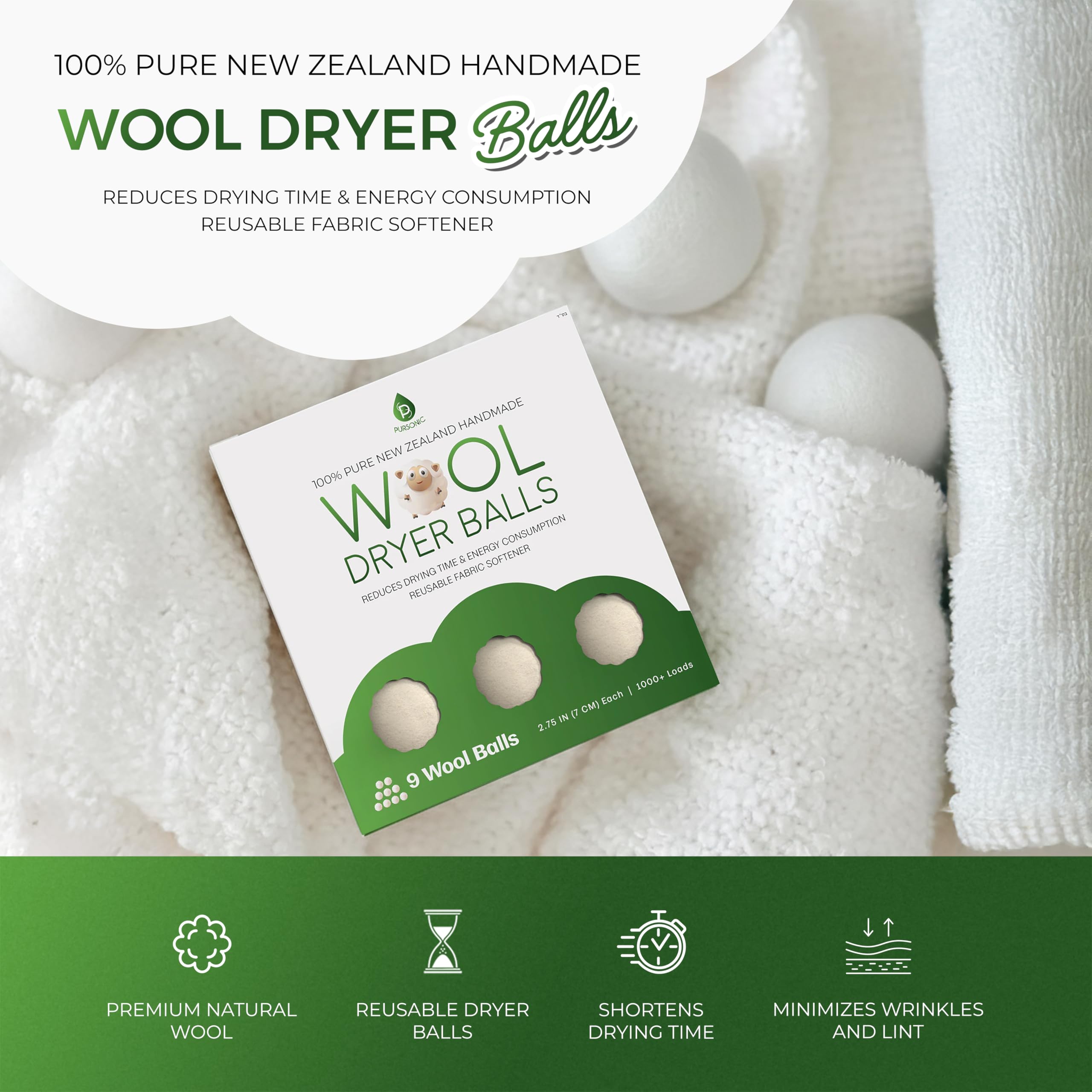 Amazon.com: Pursonic XL Laundry Wool Dryer Balls Made with 100