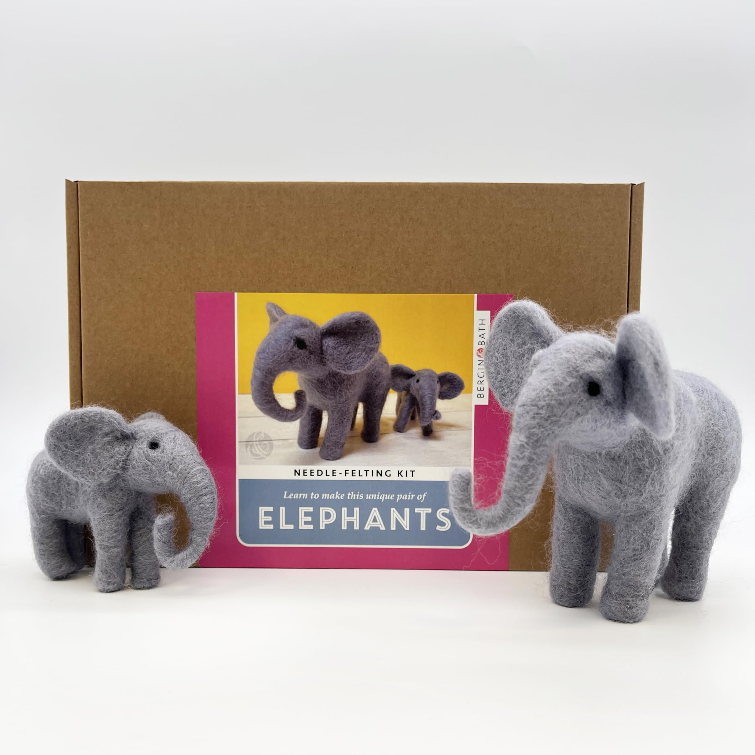 Bergin & Bath Needle Felted Elephant Kit. A Gorgeous Craft Set for Adults and Teens. Learn to scuplt Animals from Wool with Detailed Tutorial and Soft Merino Fibres