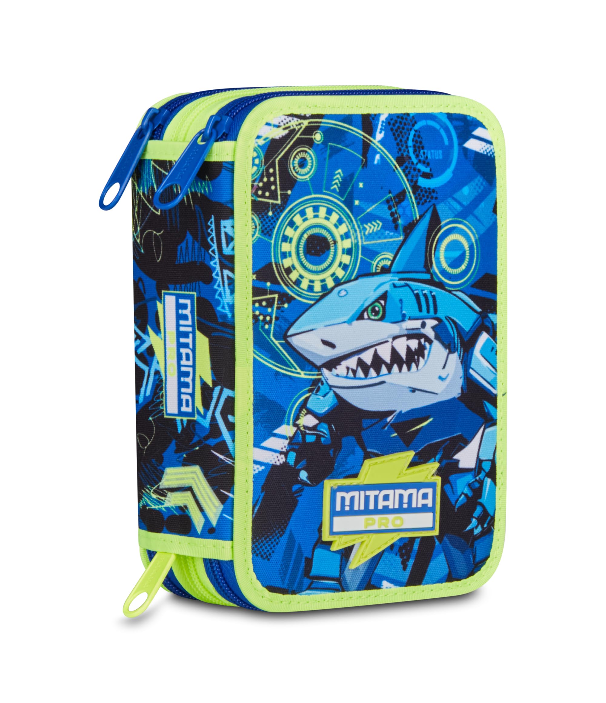 Mitama Astuccio Scuola 3 Scomparti, CYBERSHARK, Contenuto 47 pz, Completo di Matite, Pennarelli, Portapenne Scuola Elementare Bambino